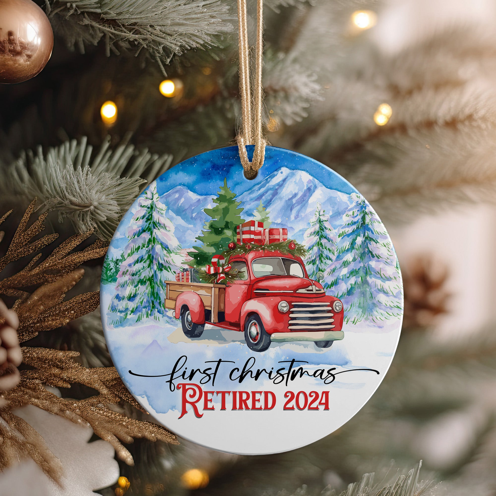 Personalized First Christmas Retired 2024 Ceramic Ornament – Handcrafted Keepsake with Vintage Red Truck Design - Image 4