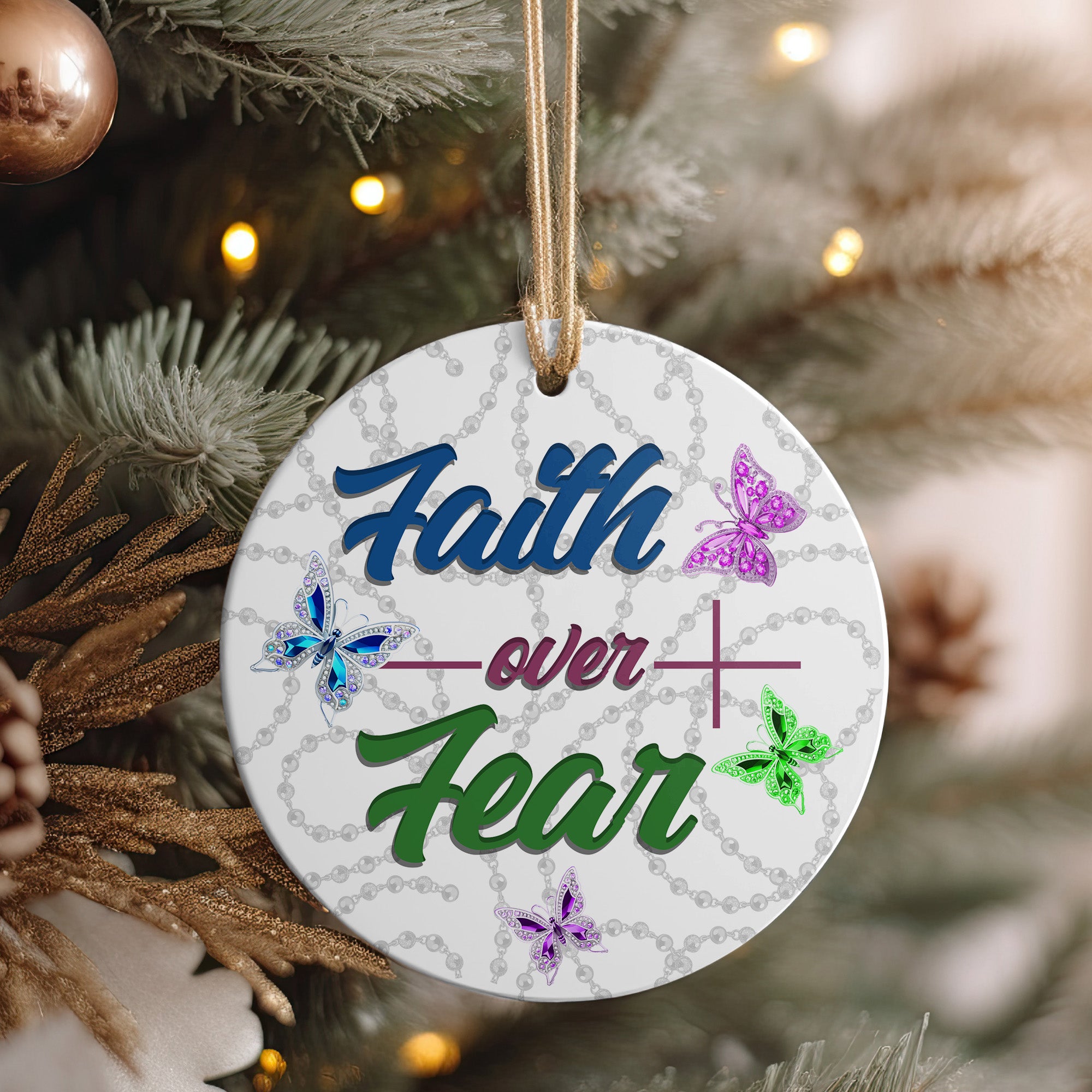 Personalized "Faith Over Fear" Butterfly Ceramic Ornament – Handmade Inspirational Keepsake with Custom Options - Image 4