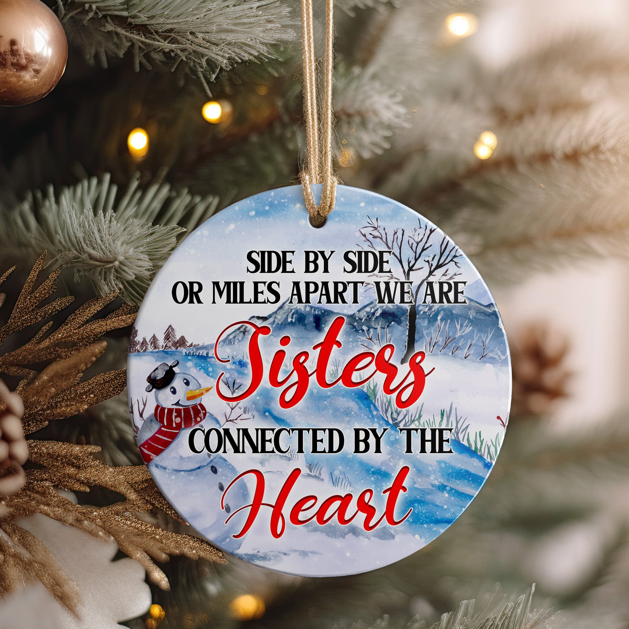 Personalized Sisters Ceramic Ornament - Handcrafted Winter Design for Heartfelt Holiday Gifting - Image 4