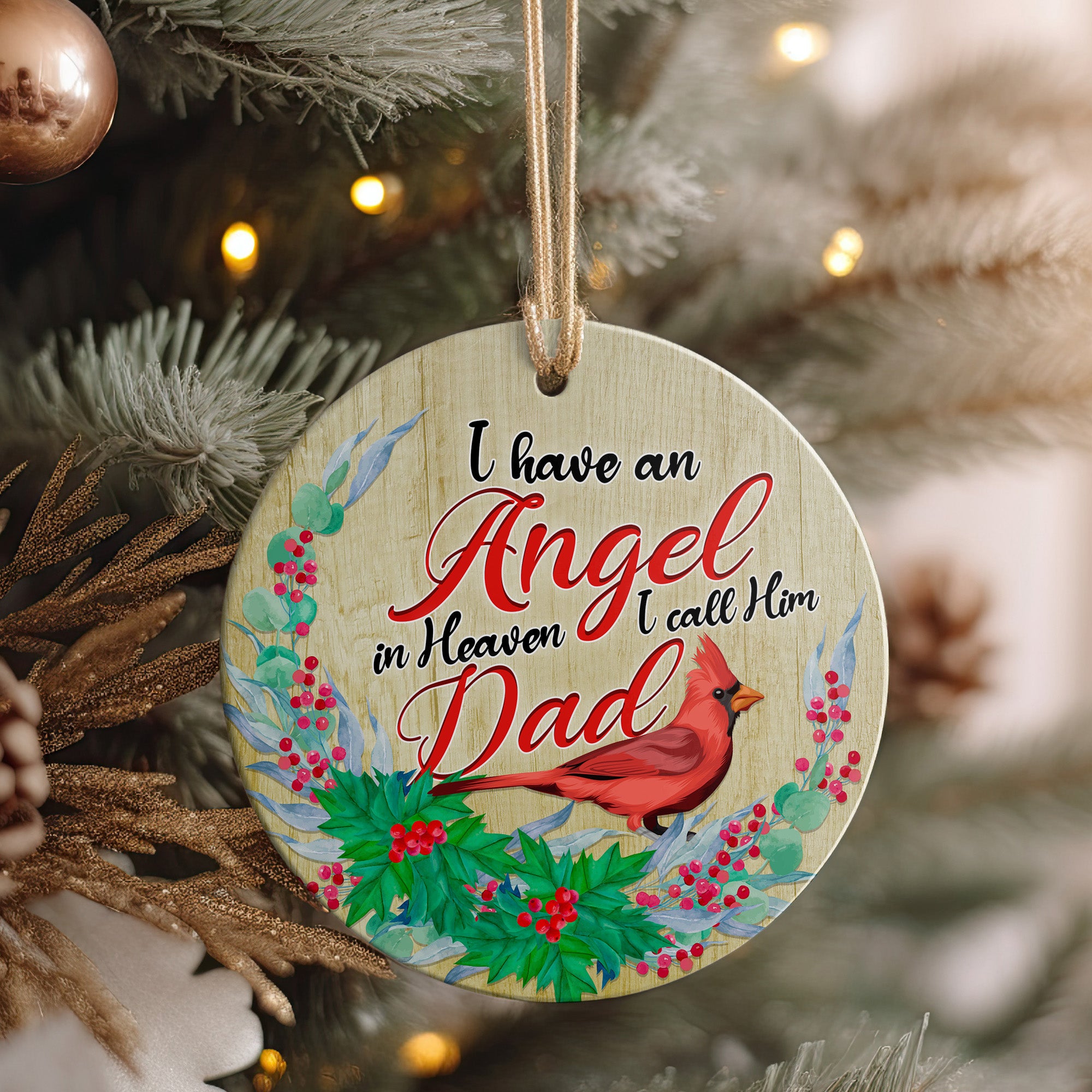 Personalized Memorial Ceramic Ornament – "Angel Dad" Cardinal Design, Heartfelt Keepsake Gift - Image 4