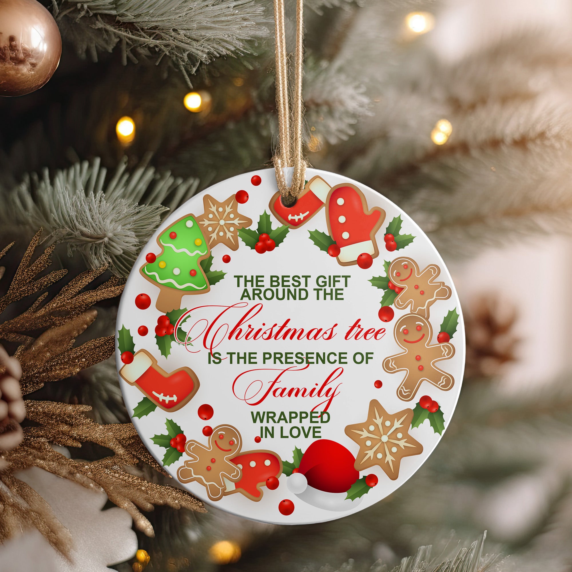 Personalized Christmas Ceramic Ornament with Festive Gingerbread Design – Perfect Customizable Gift for Family Celebrations - Image 4
