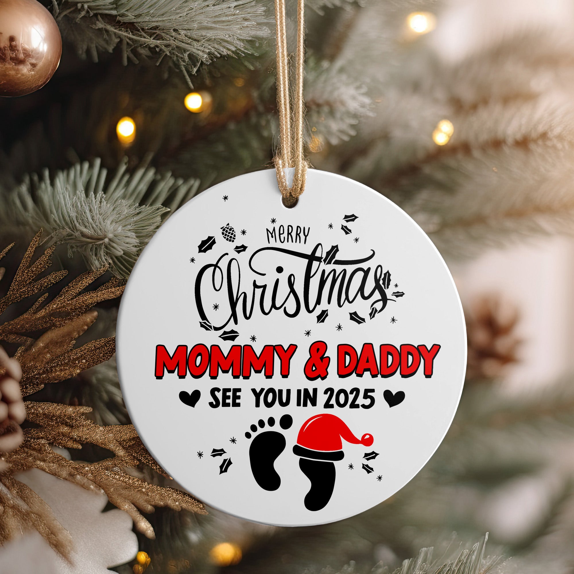 Personalized Merry Christmas Ornament for Parents-to-Be - Customized Baby Announcement Gift - Image 4