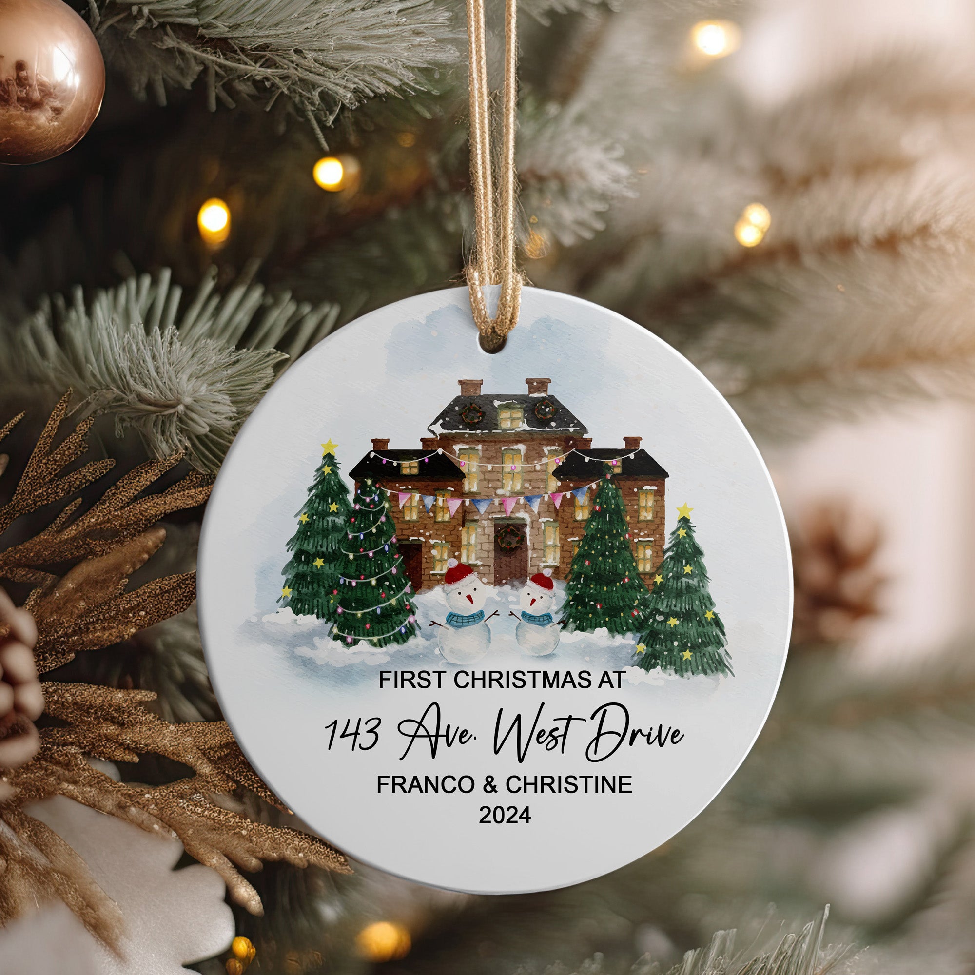 Personalized First Christmas Ceramic Ornament – Custom Address and Names – Perfect Gift for New Homeowners - Image 4