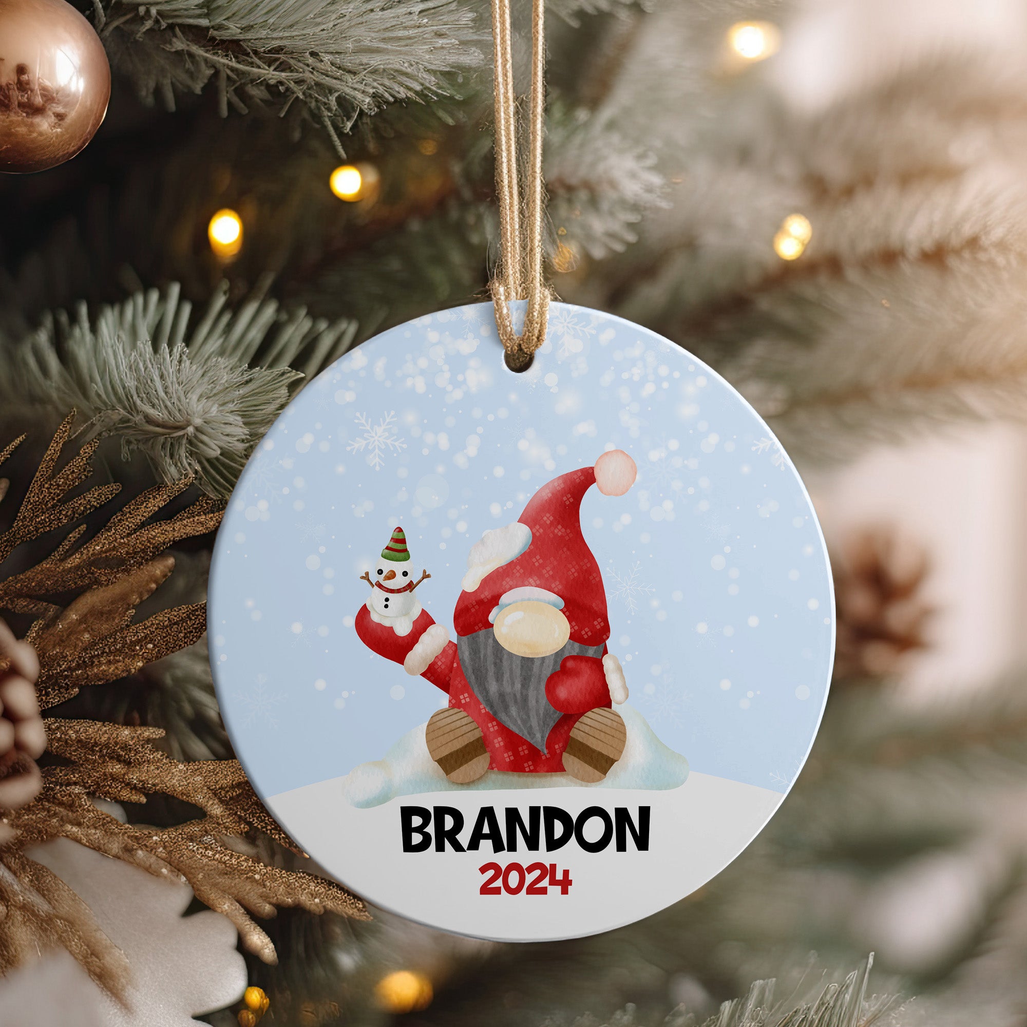 Personalized Christmas Gnome Ceramic Ornament 2024 – Custom Name Holiday Keepsake for Gift-Giving and Home Decor - Image 4