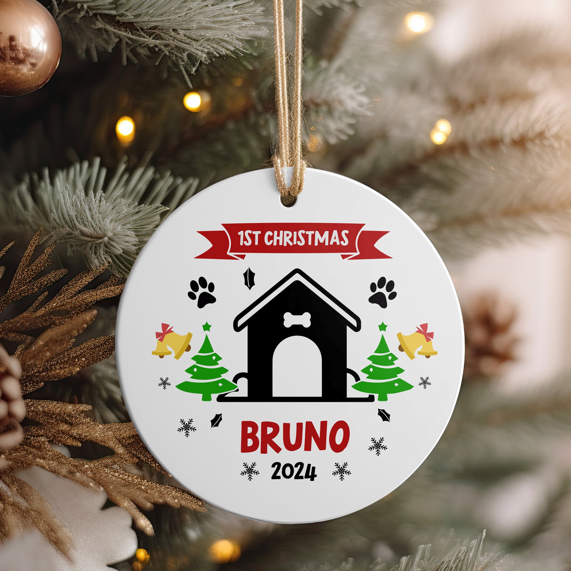 Personalized "1st Christmas" Ceramic Ornament for Pets - Custom Name and Year, Handmade Holiday Decor Keepsake - Image 4