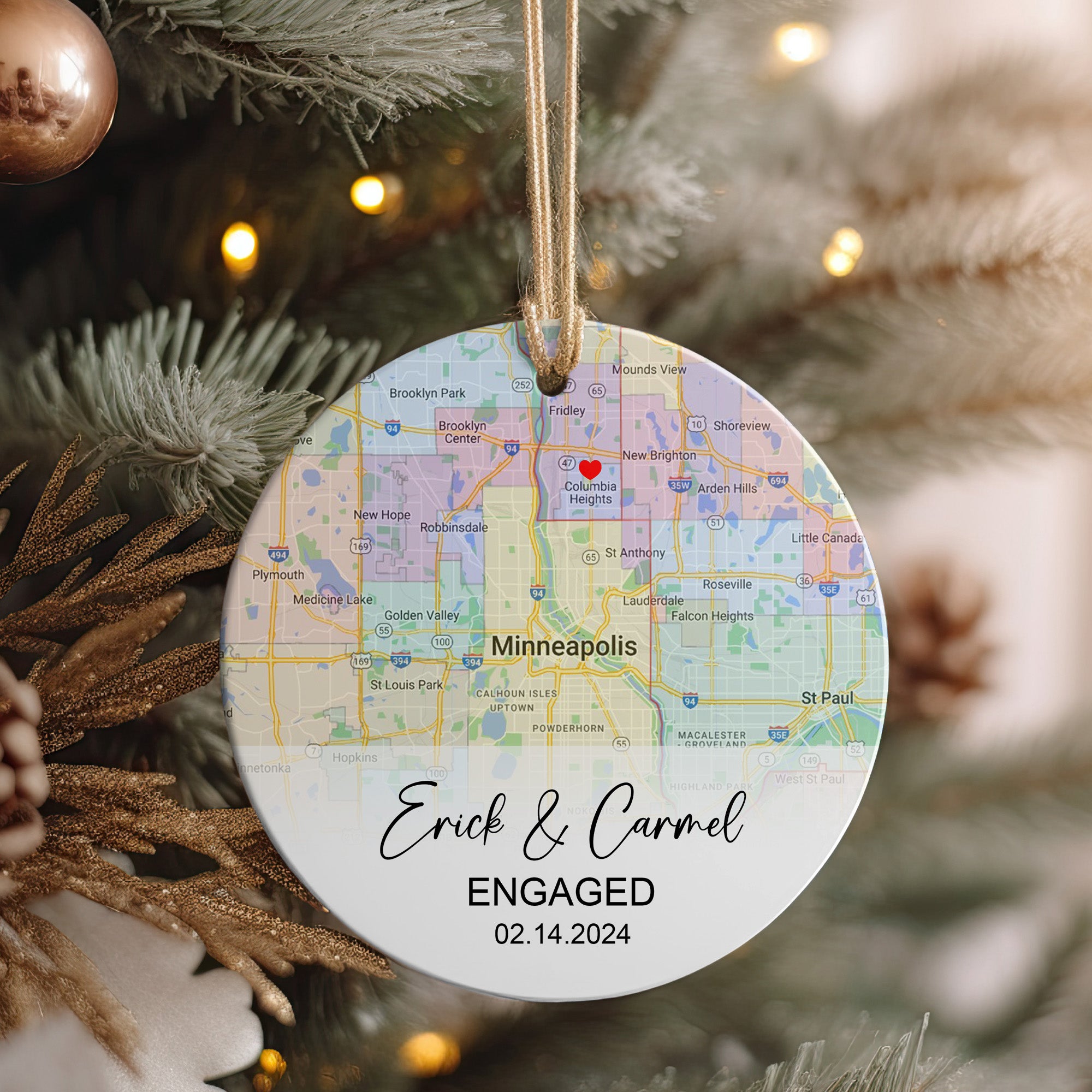 Personalized Engagement Map Ceramic Ornament - Custom Date and Names Keepsake for Life - Image 4