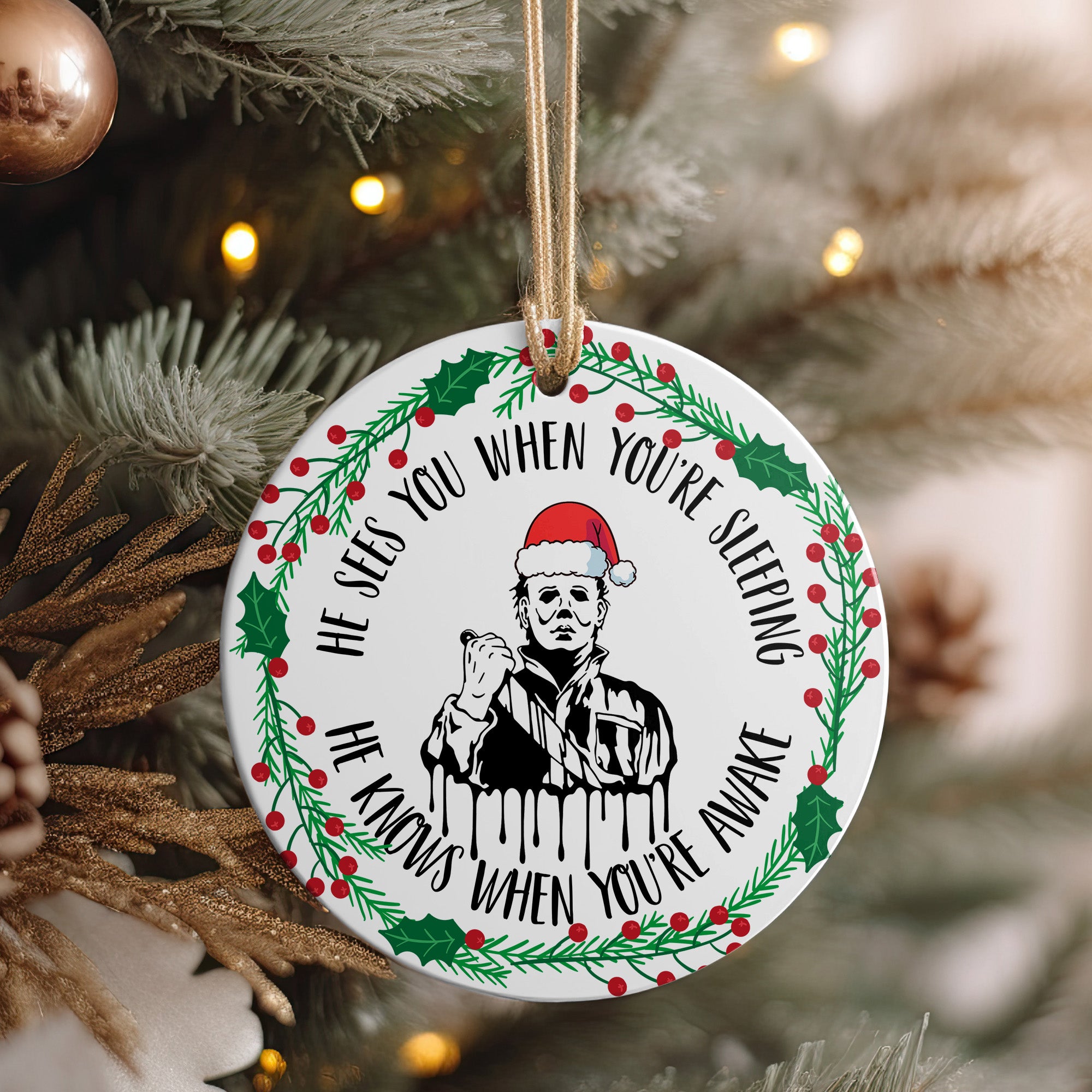 Personalized Handmade Ceramic Horror-Themed Christmas Ornament – Festive Holiday Decoration for Unique Gift-Giving - Image 4