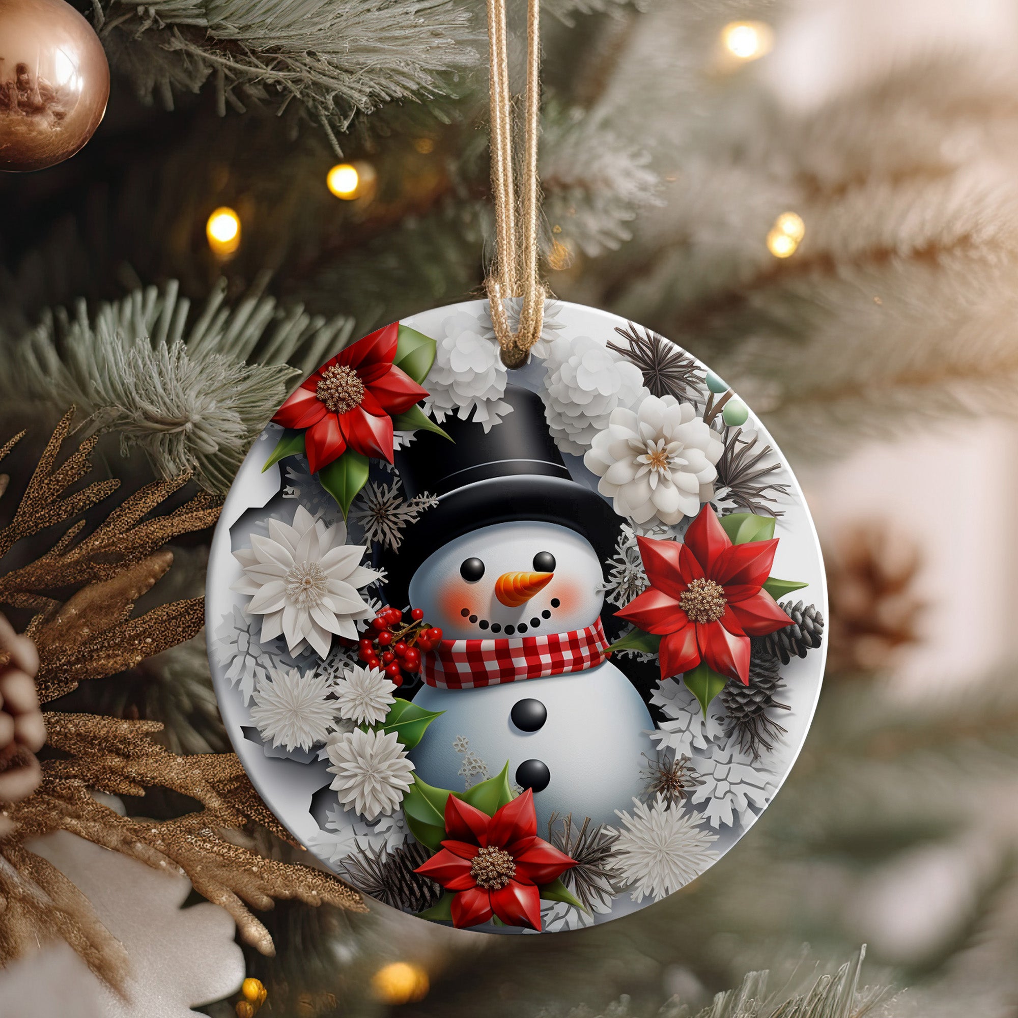 Personalized Handmade Ceramic Snowman Ornament with Floral Design - Perfect Holiday Gift - Image 4