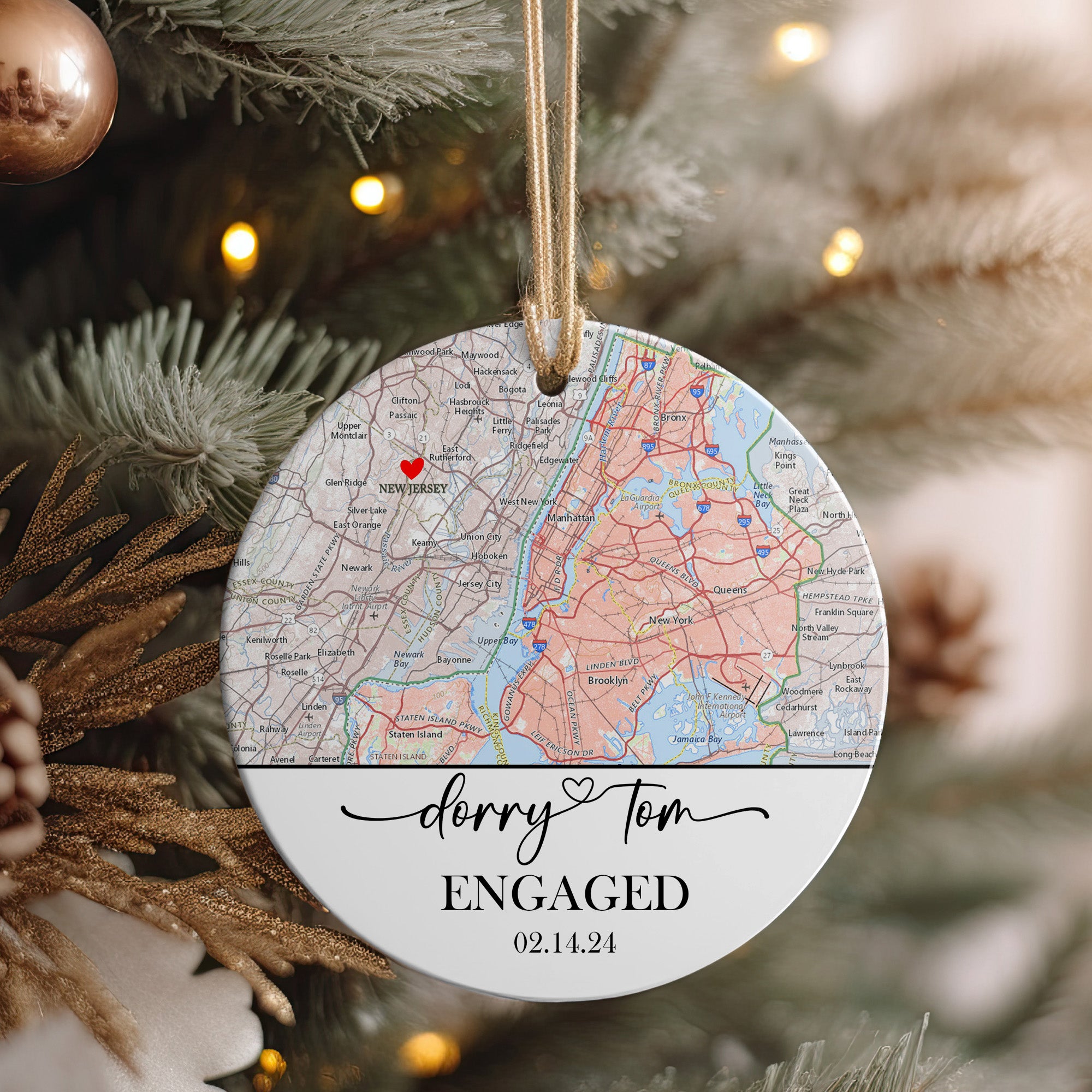 Personalized Engagement Ceramic Ornament - Custom Map Design for Couples with Date and Names - Perfect Keepsake Gift - Image 4