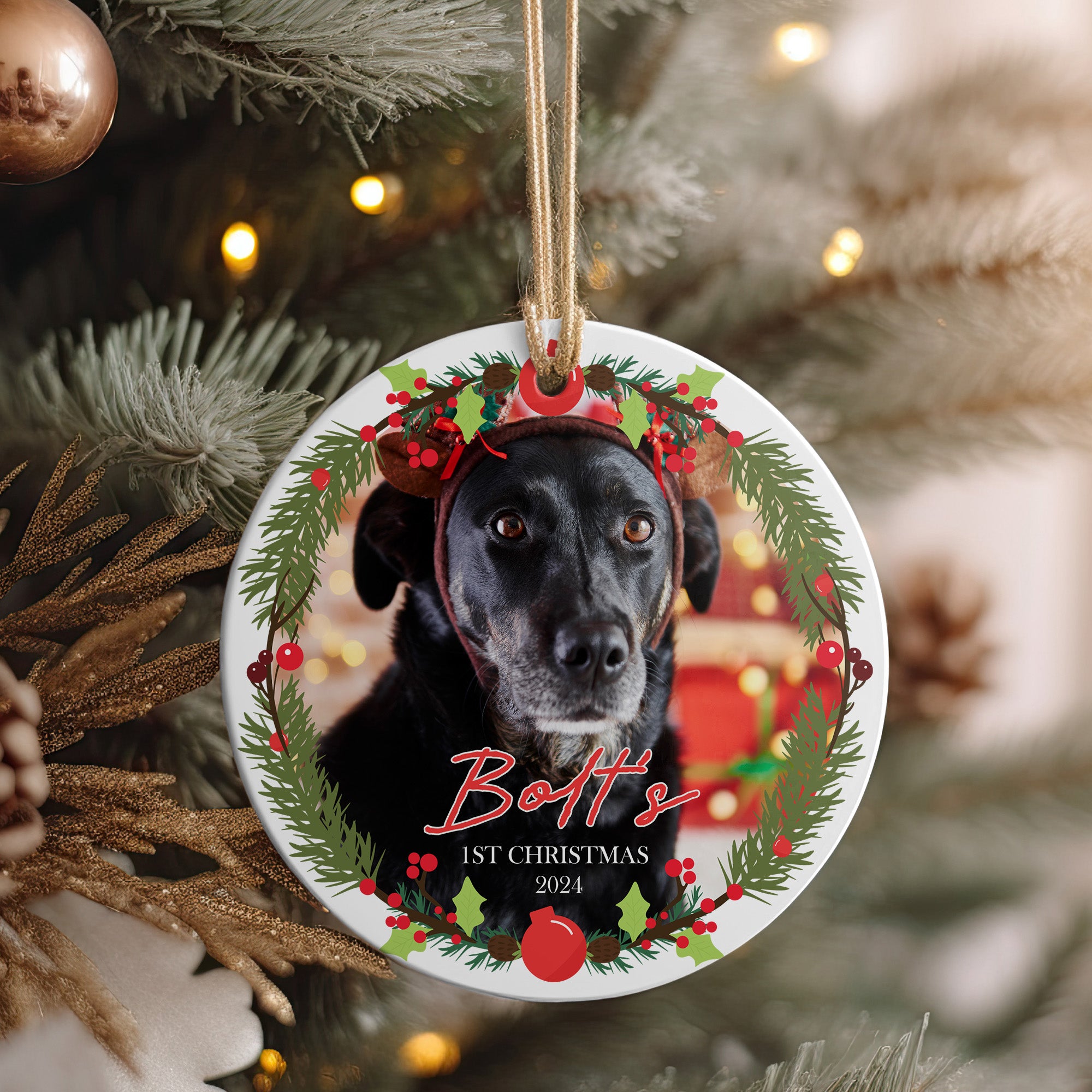Personalized Dog's First Christmas Ceramic Ornament 2024 – Custom Photo & Name Keepsake, Ideal Pet Lover Gift - Image 4