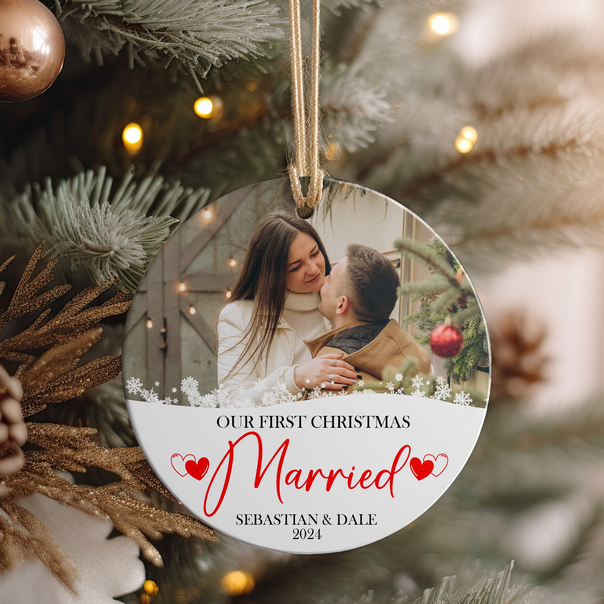 Personalized Our First Christmas Married Ceramic Ornament - Customizable Keepsake for Newlyweds, 2024 - Image 4