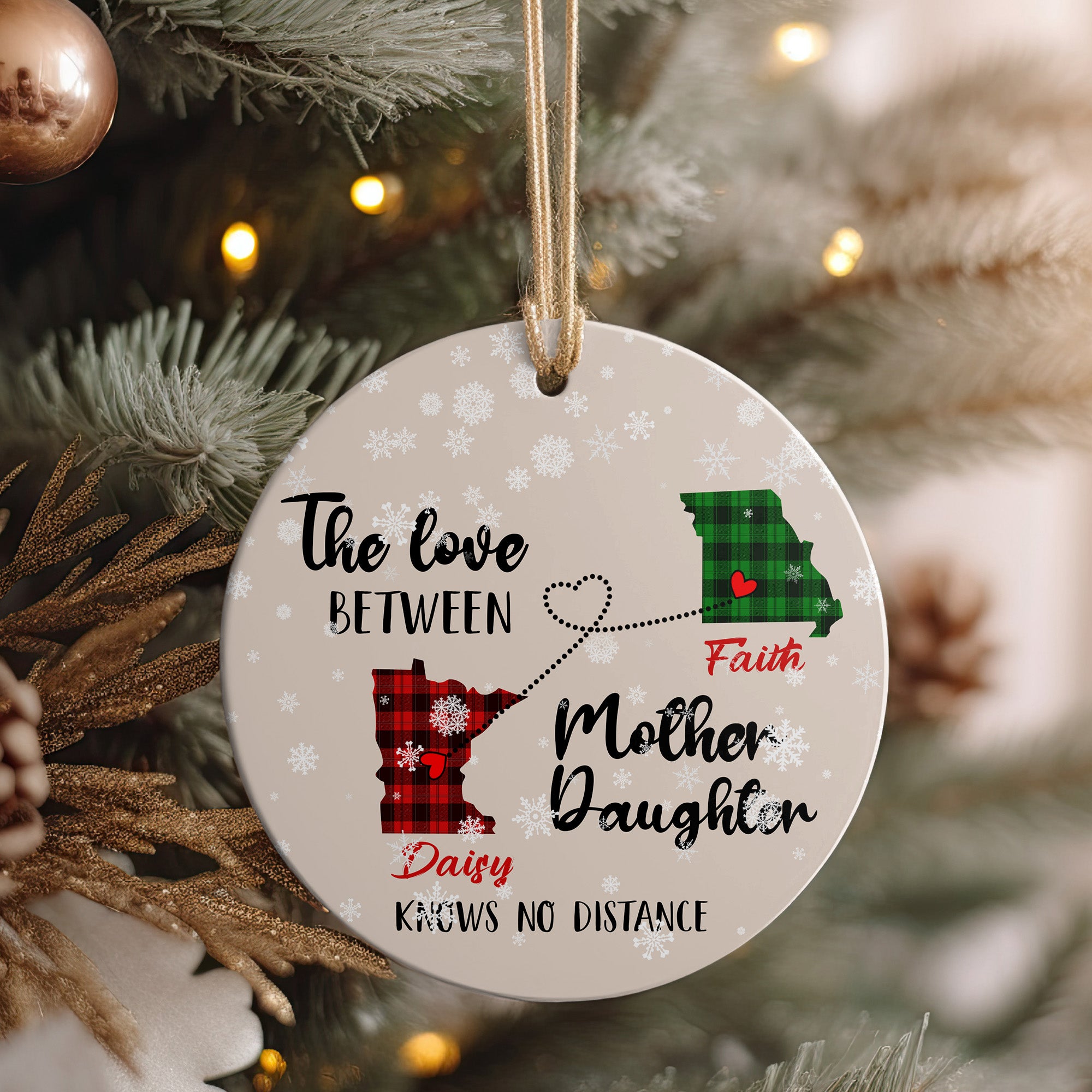 Personalized Mother Daughter State Ornament - Custom Plaid Design, Heartfelt Message, Perfect Gift for Holidays - Image 4