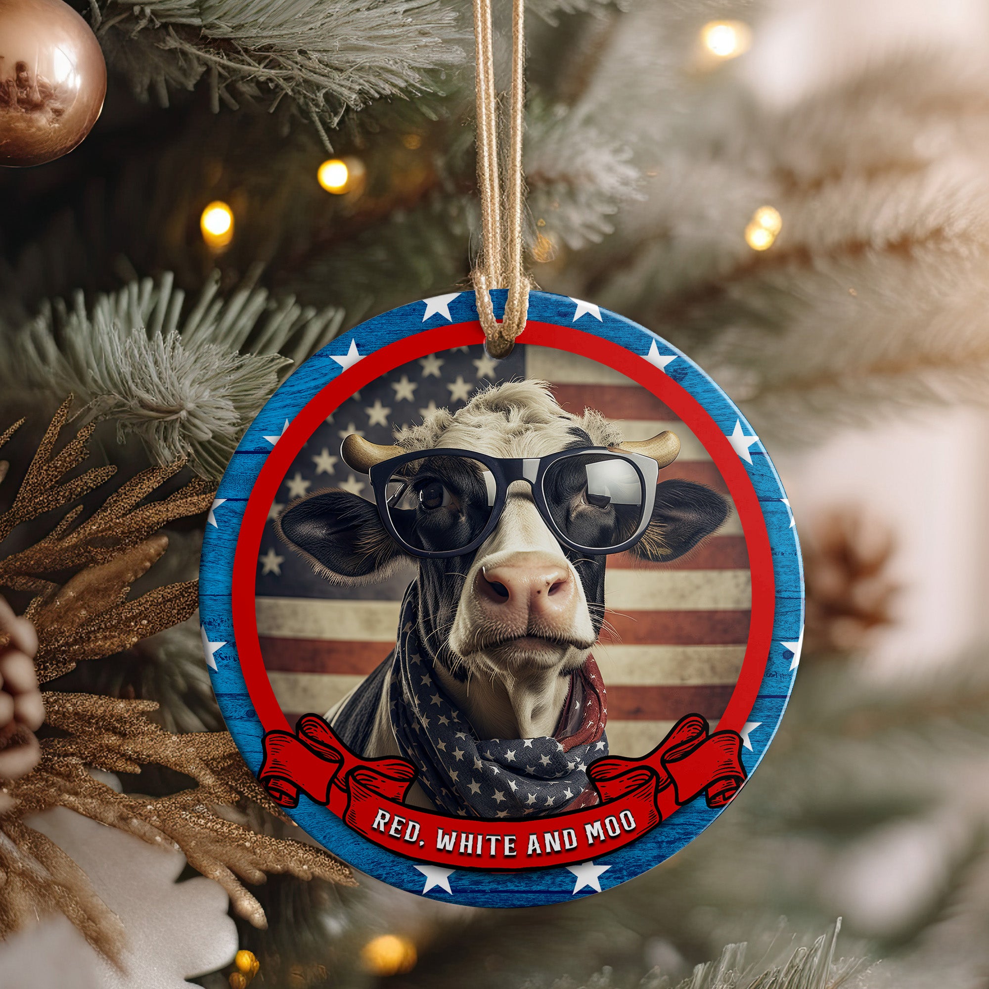 Patriotic Cow Ceramic Ornament - Red, White, and Moo! Personalized Décor for Animal Lovers - Image 4
