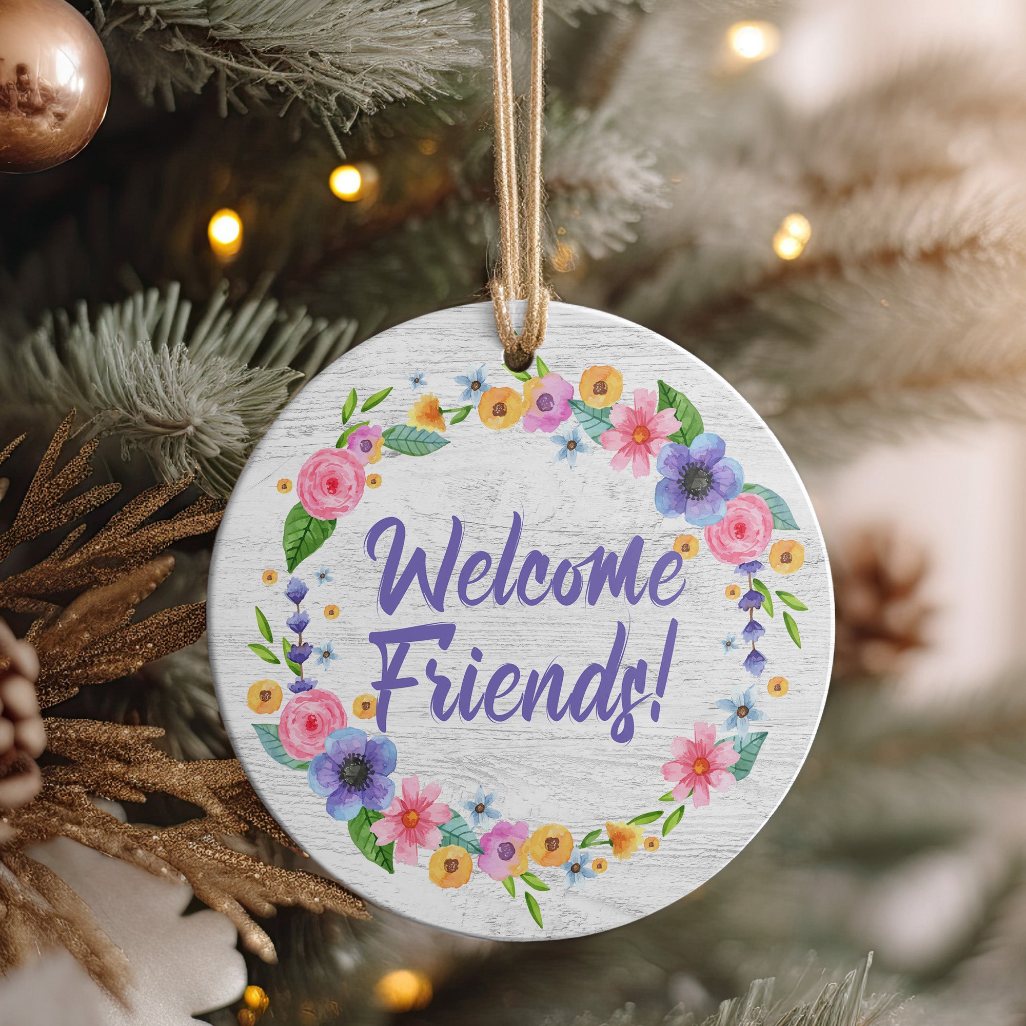 Personalizable "Welcome Friends!" Floral Ceramic Ornament - Handmade and Heartfelt Gift for All Occasions - Image 4