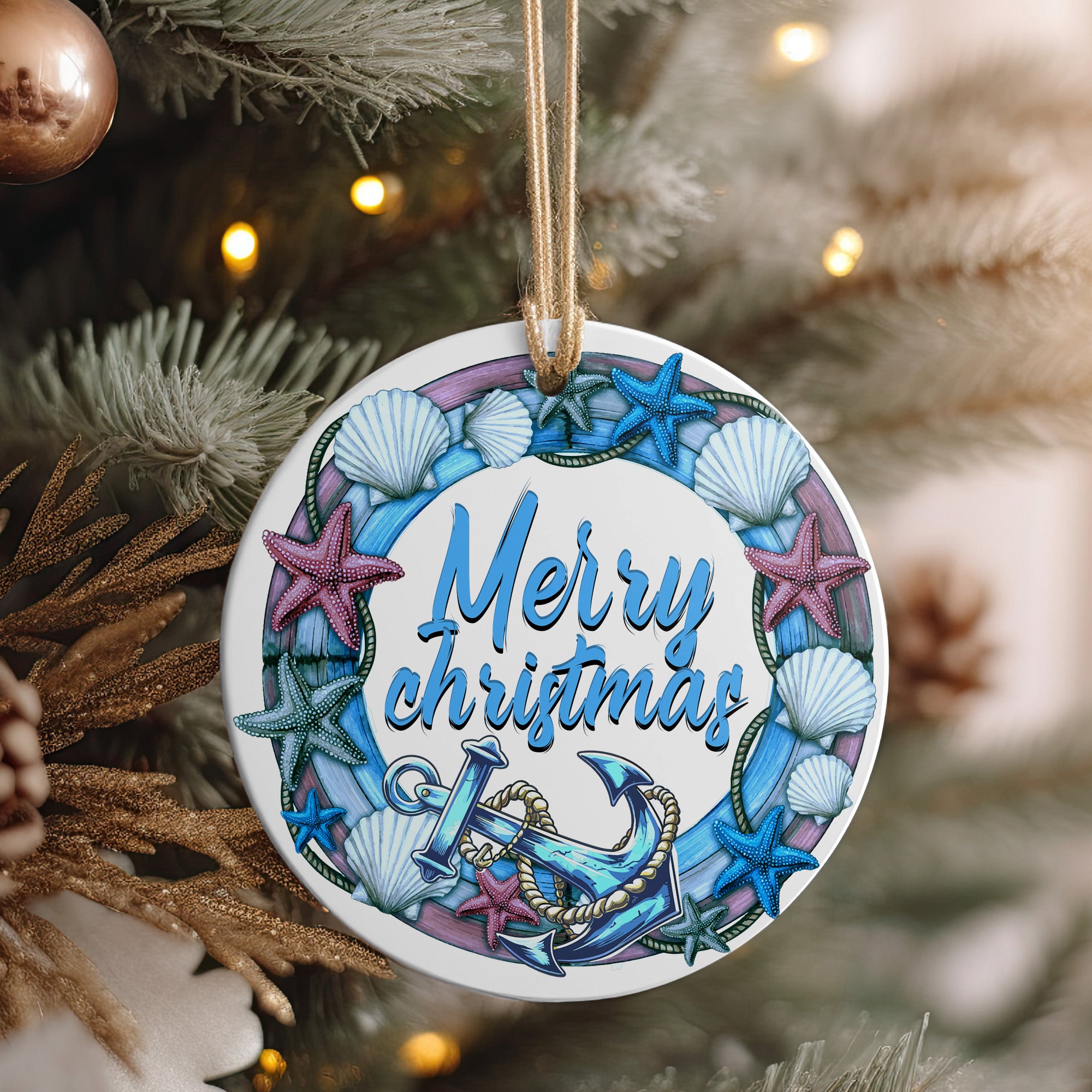 Stunning Personalized Nautical Christmas Ceramic Ornament – Handcrafted Seashell and Starfish Design for Unique Holiday Decoration - Image 4