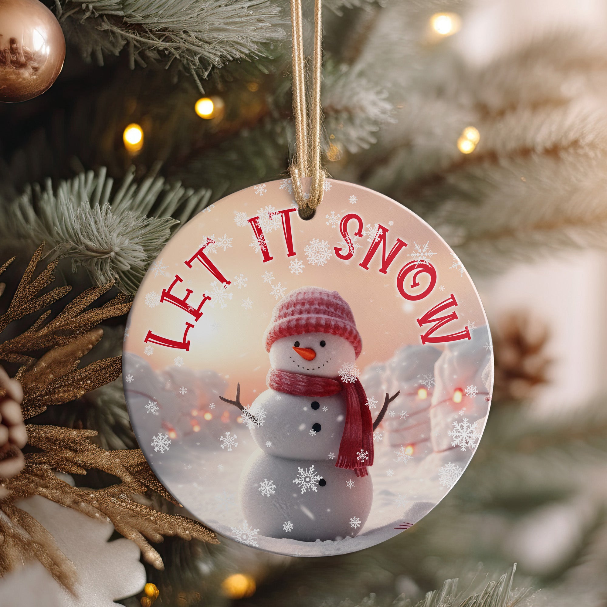 Personalized "Let It Snow" Ceramic Ornament - Handcrafted Holiday Snowman Keepsake with Customization Options - Image 4