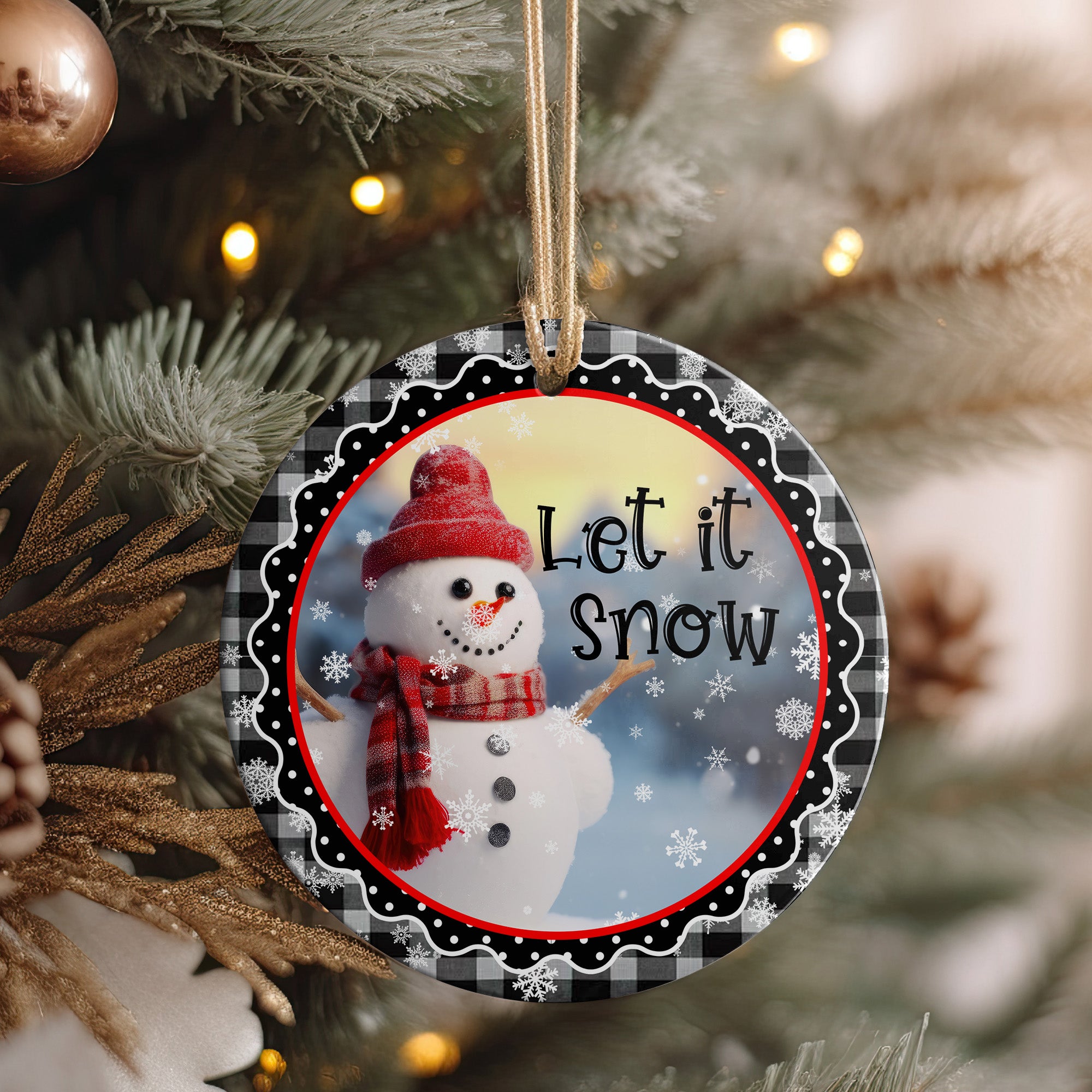 Personalized Snowman Ceramic Ornament with Festive Plaid Design - Perfect Holiday Gift for Family and Friends - Image 4