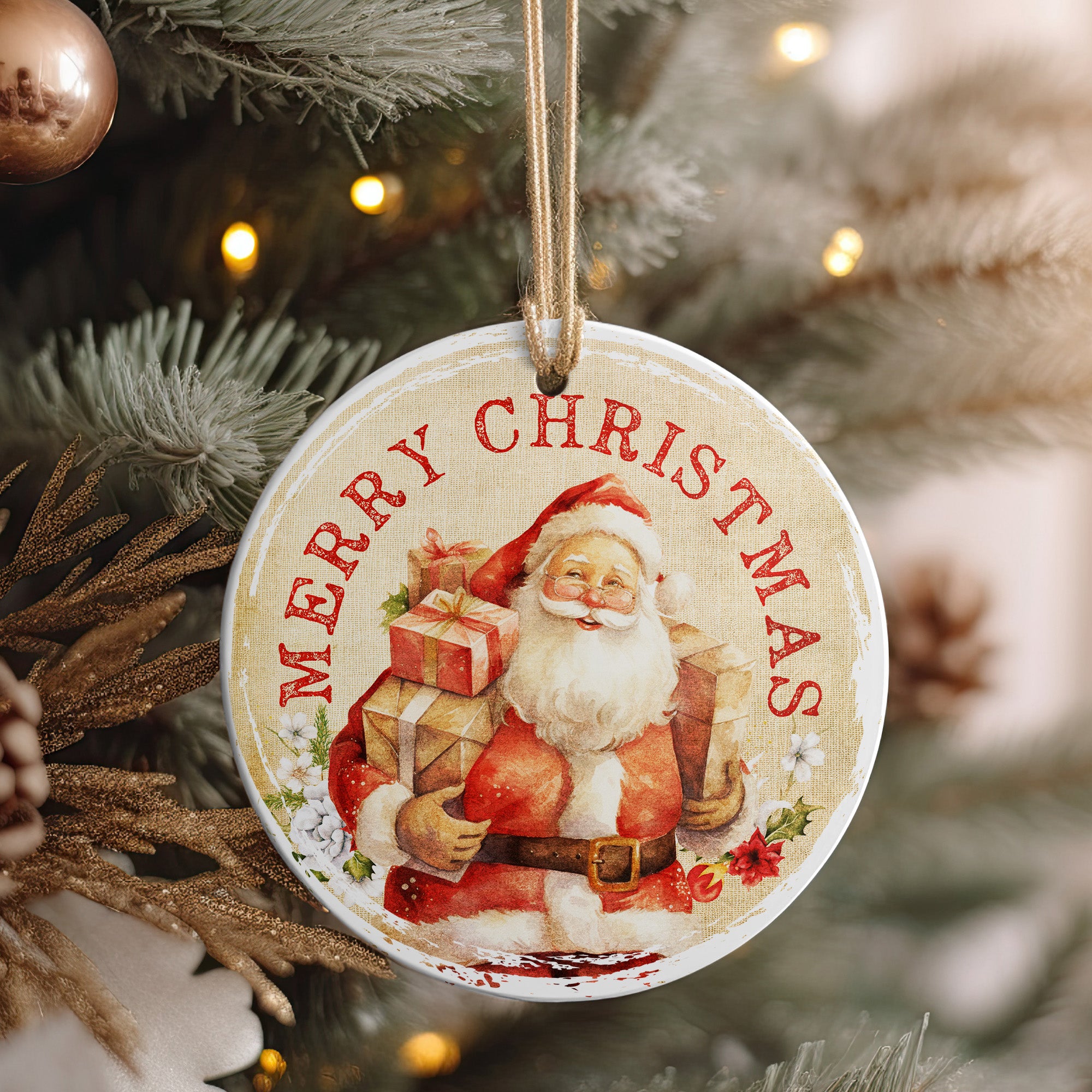 Personalized Merry Christmas Ceramic Ornament – Vintage Santa Design, Handcrafted Holiday Keepsake with Custom Text - Image 4