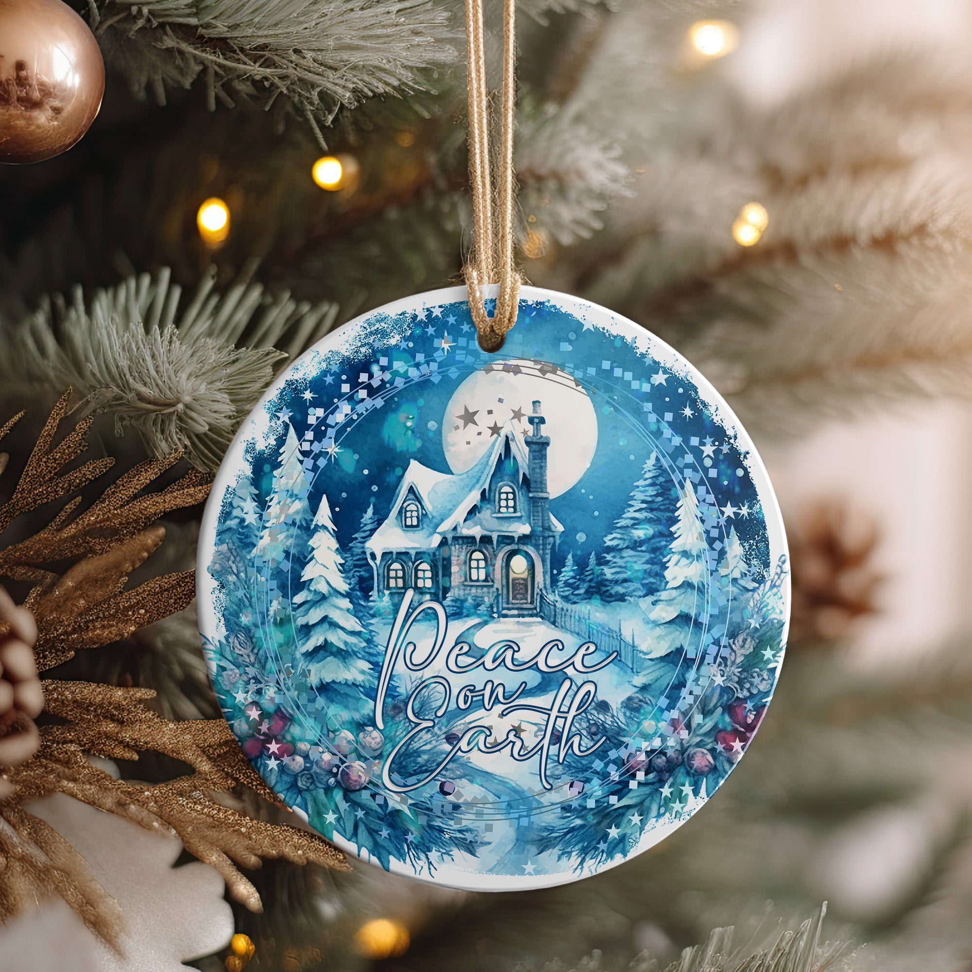 Personalized "Peace on Earth" Ceramic Ornament - Handcrafted Winter Wonderland Design for Holiday Gift Giving - Image 4