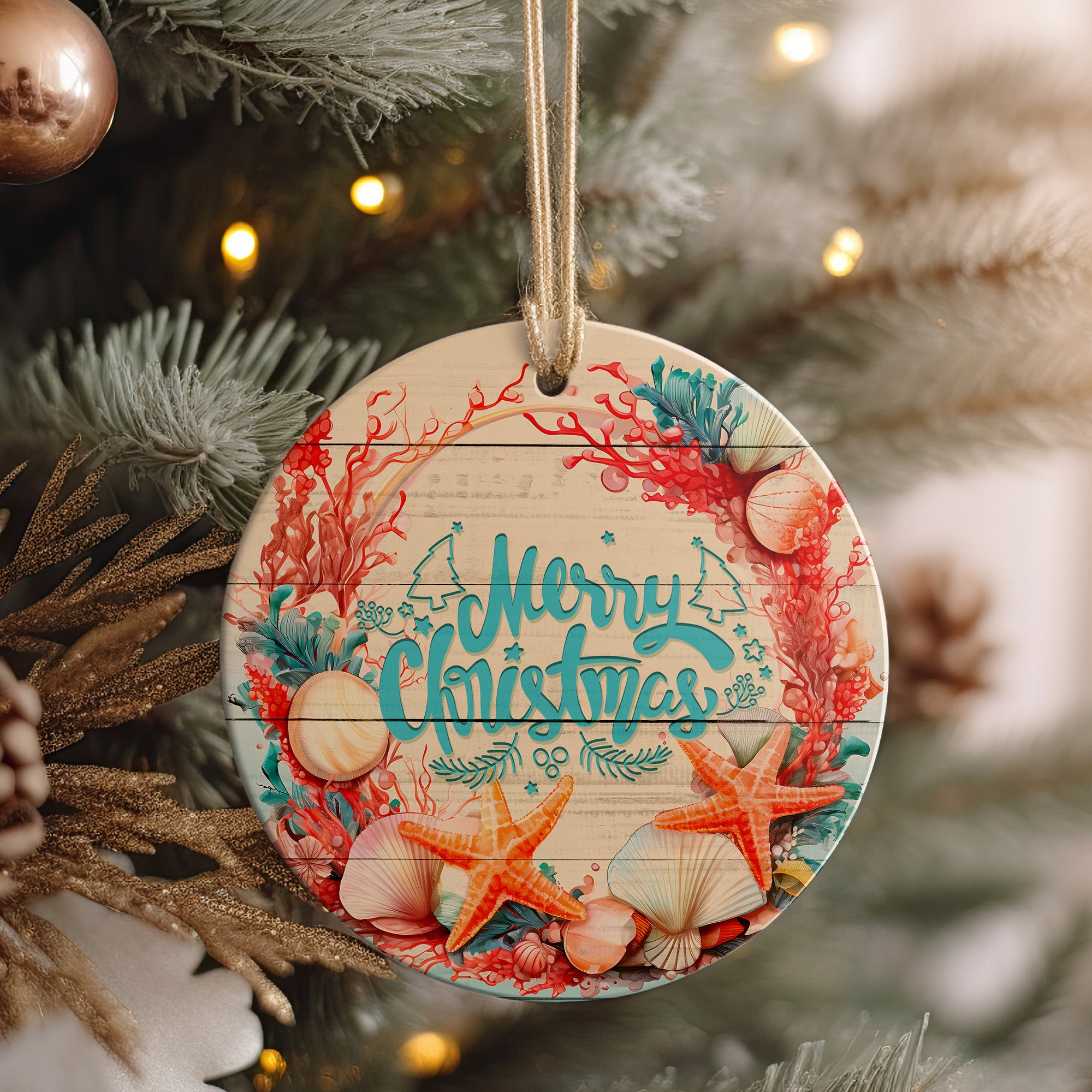 Customizable Coastal Christmas Ceramic Ornament – Handcrafted Nautical Holiday Décor Perfect for Beach Lovers - Image 4