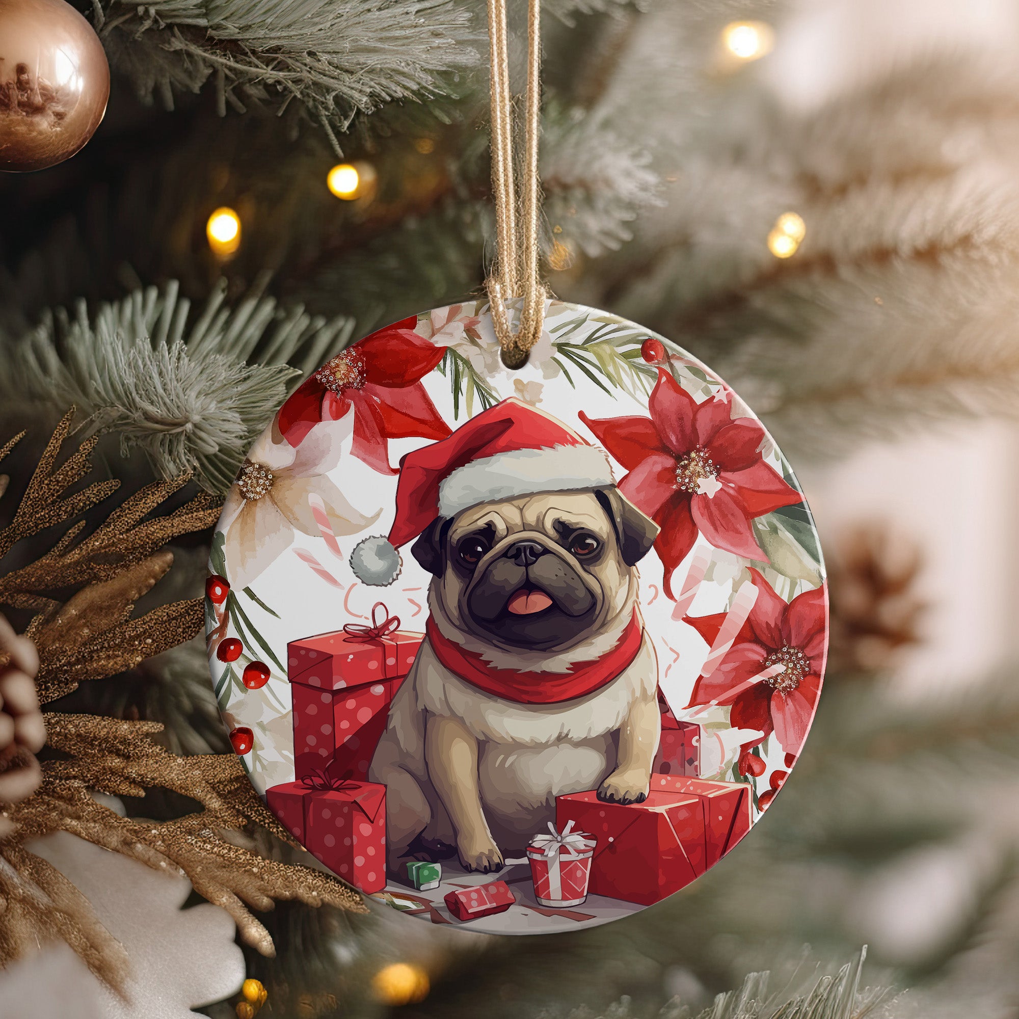Personalized Pug in Santa Hat Holiday Ceramic Ornament - Handcrafted Christmas Decor with Custom Gift Message Option - Image 4