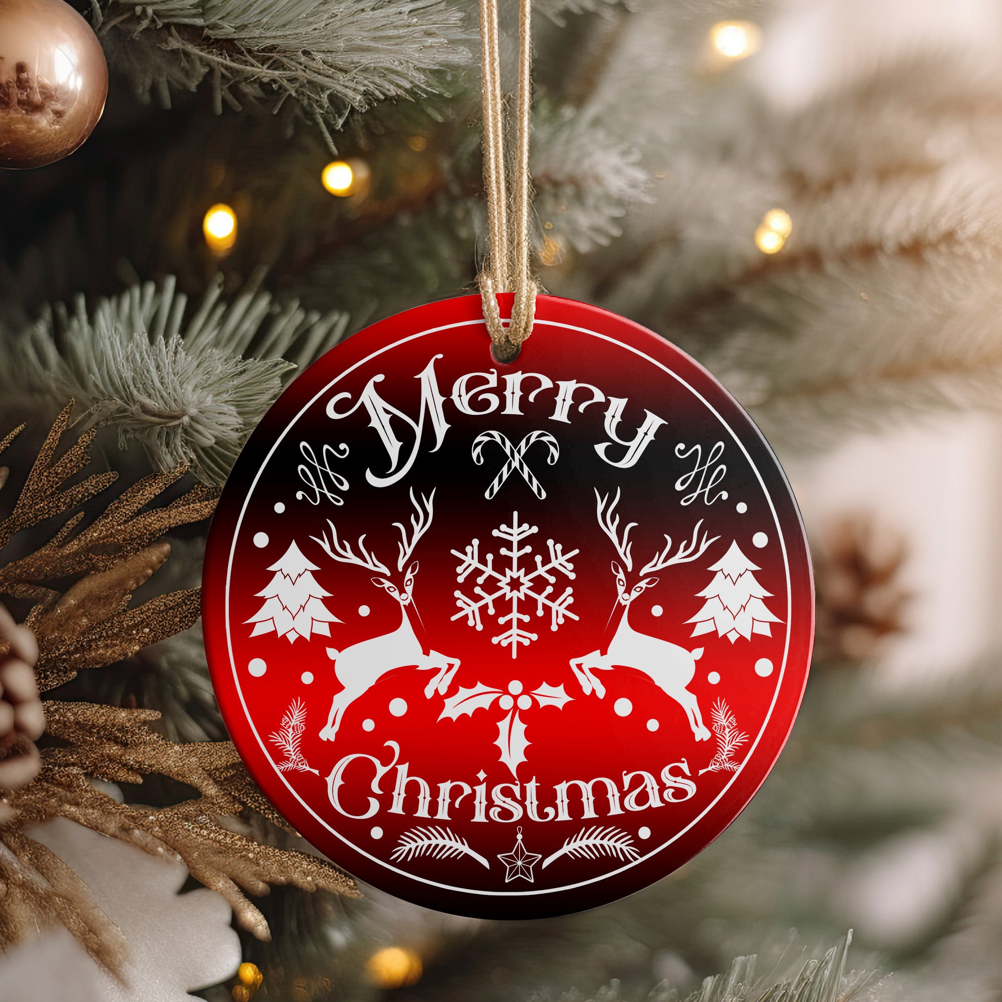 Personalized Merry Christmas Ceramic Ornament – Handcrafted Holiday Décor with Elegant Red & White Design - Image 4