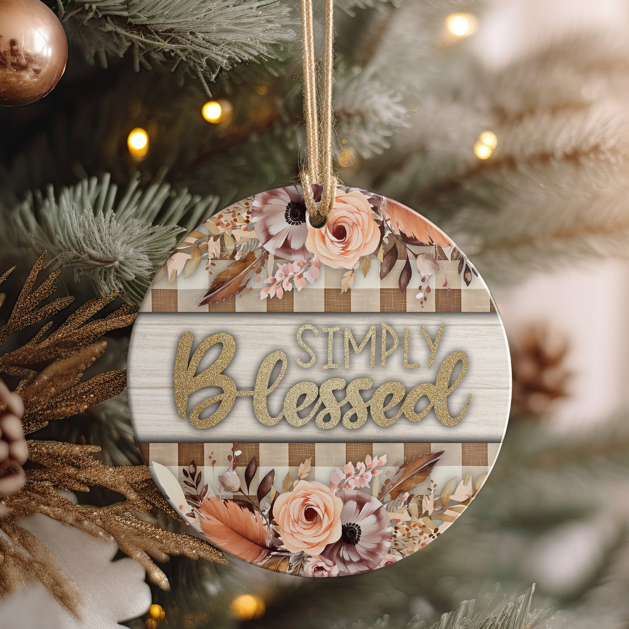 Personalized "Simply Blessed" Ceramic Ornament – Elegant Floral Gift for Loved Ones - Image 4