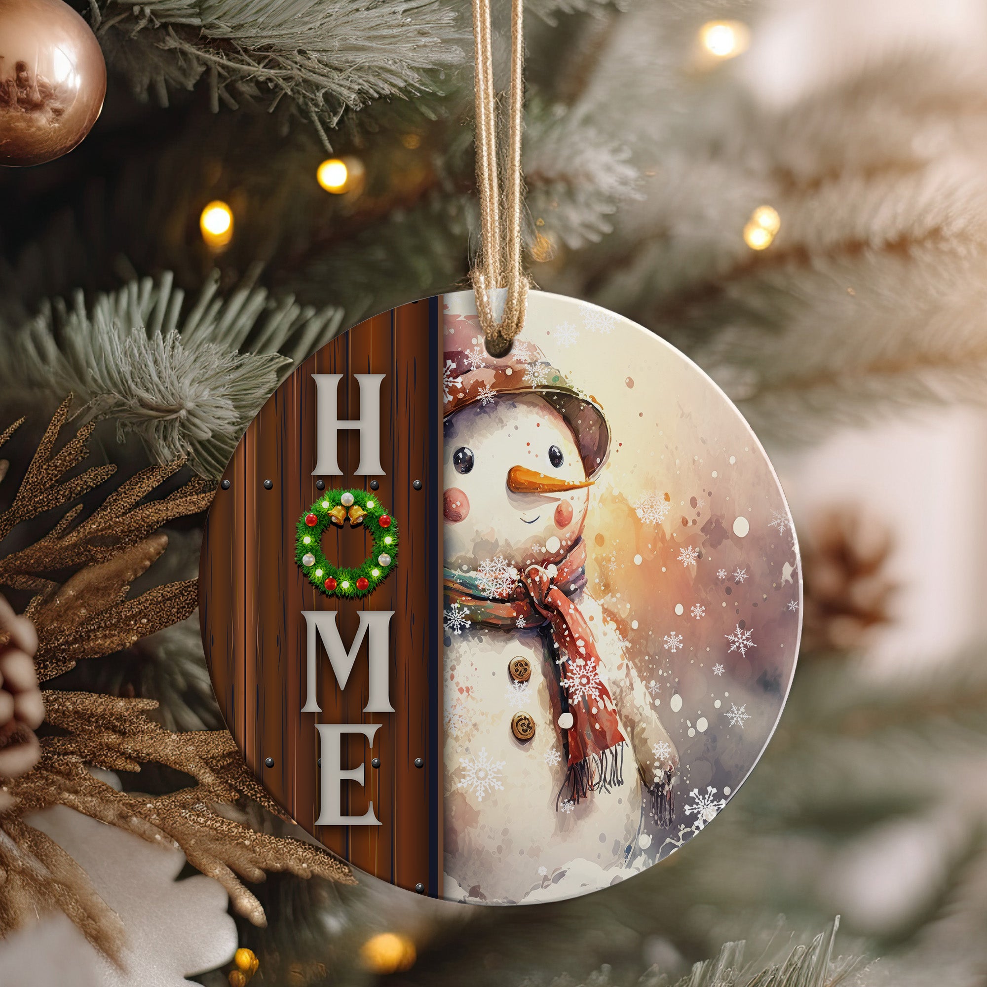 Personalized Snowman Ceramic Ornament with Rustic "Home" Design - Perfect Handmade Holiday Gift for Family and Friends - Image 4