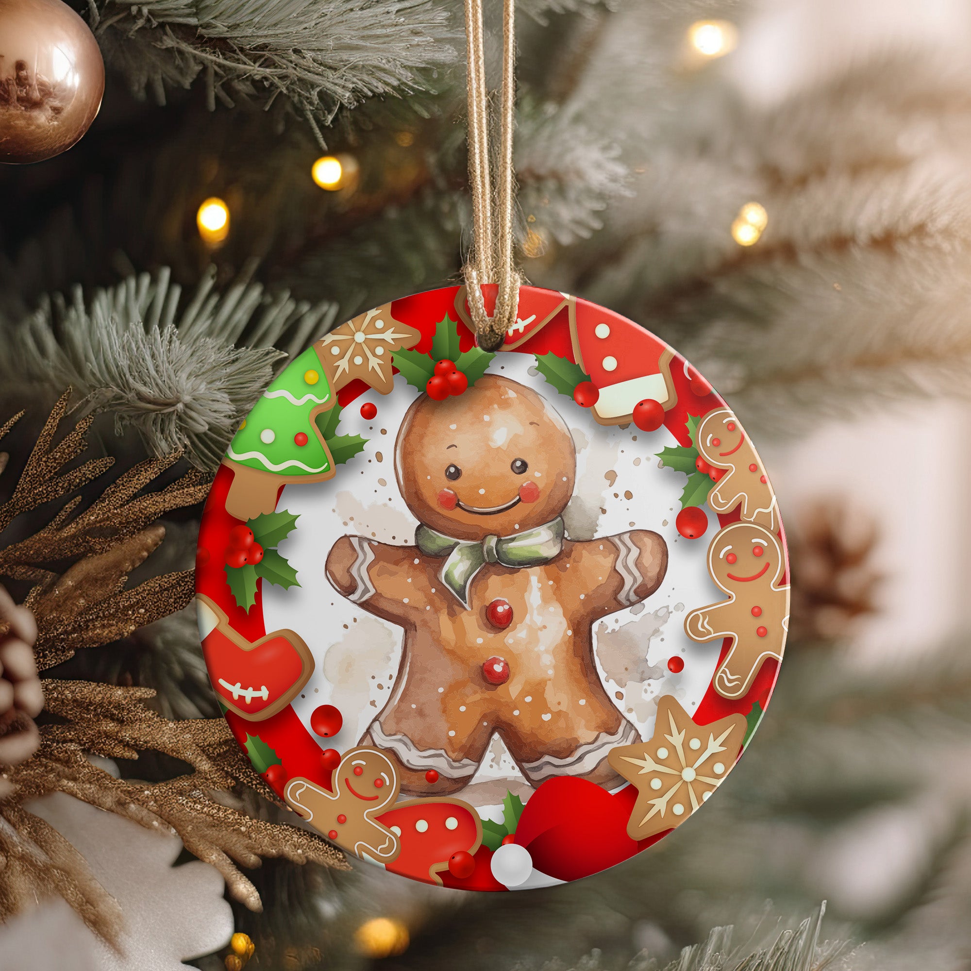 Personalized Gingerbread Man Ceramic Ornament - Handcrafted Christmas Keepsake with Festive Design - Image 4