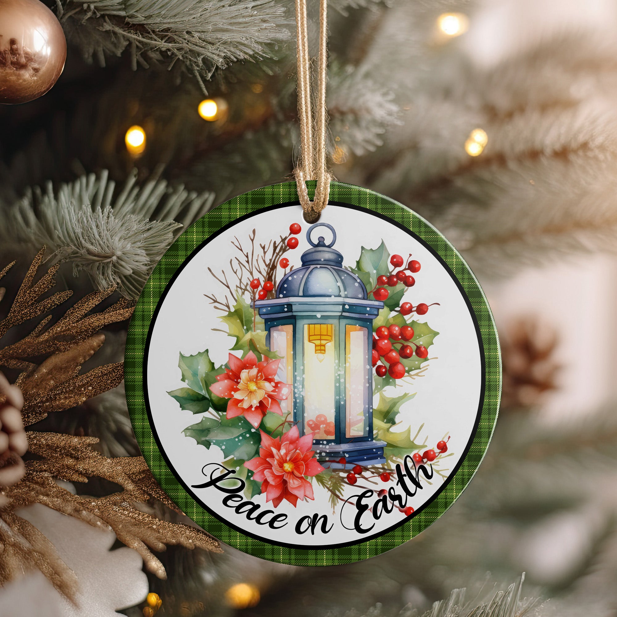 Personalized Ceramic Holiday Ornament with Lantern and Poinsettia - Handcrafted Christmas Gift for Peaceful Celebrations - Image 4