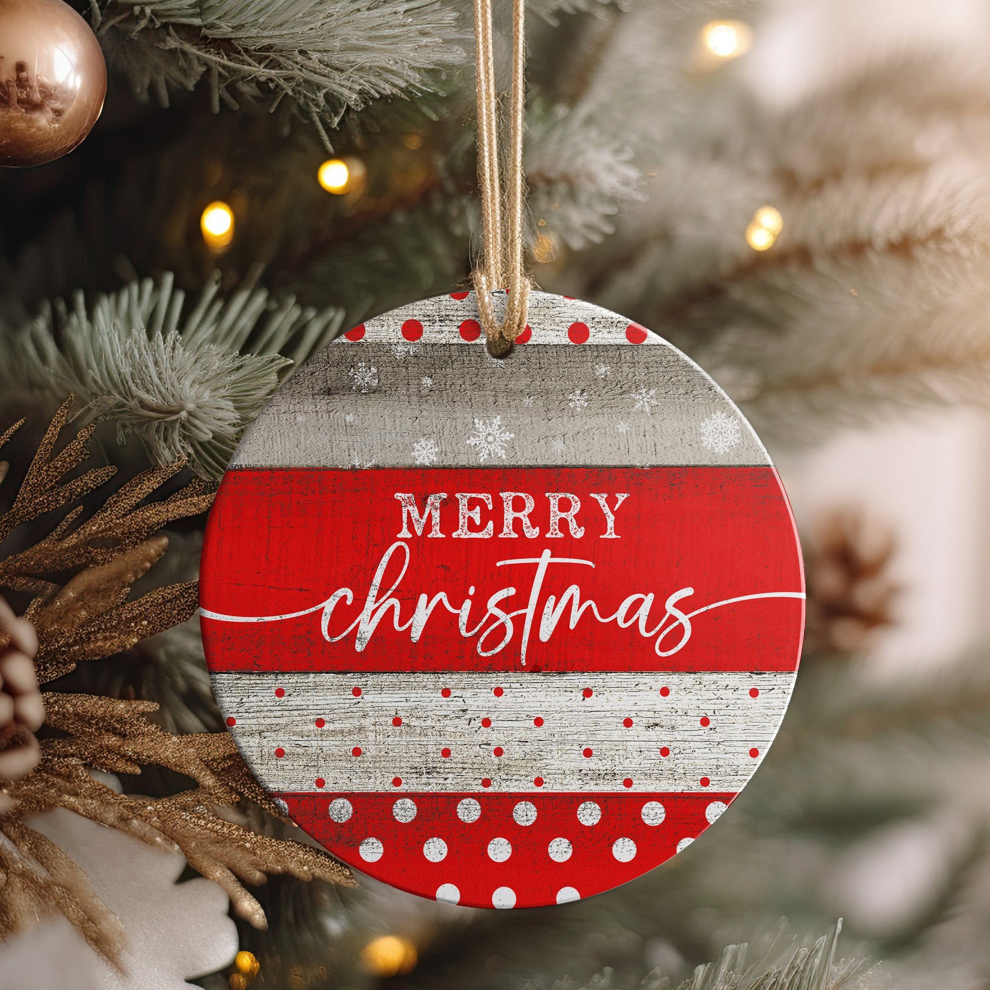 Handcrafted Ceramic Merry Christmas Ornament - Rustic Red & White Personalized Gift for Holiday Cheer - Image 4