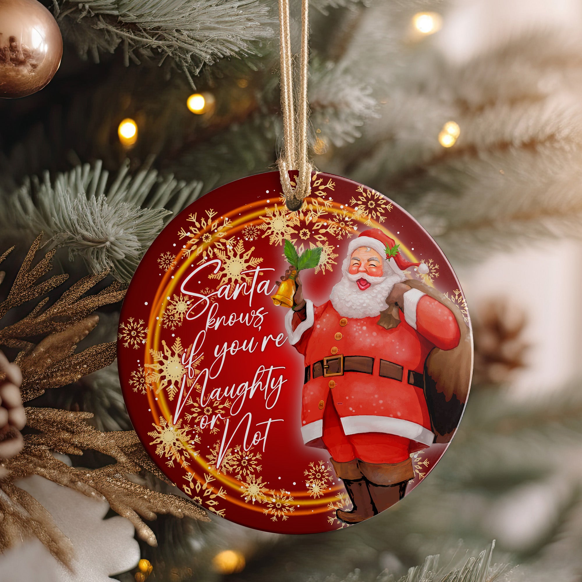 Personalized Christmas Ceramic Ornament - "Santa Knows" Design for a Festive Holiday Touch - Perfect Custom Gift - Image 4