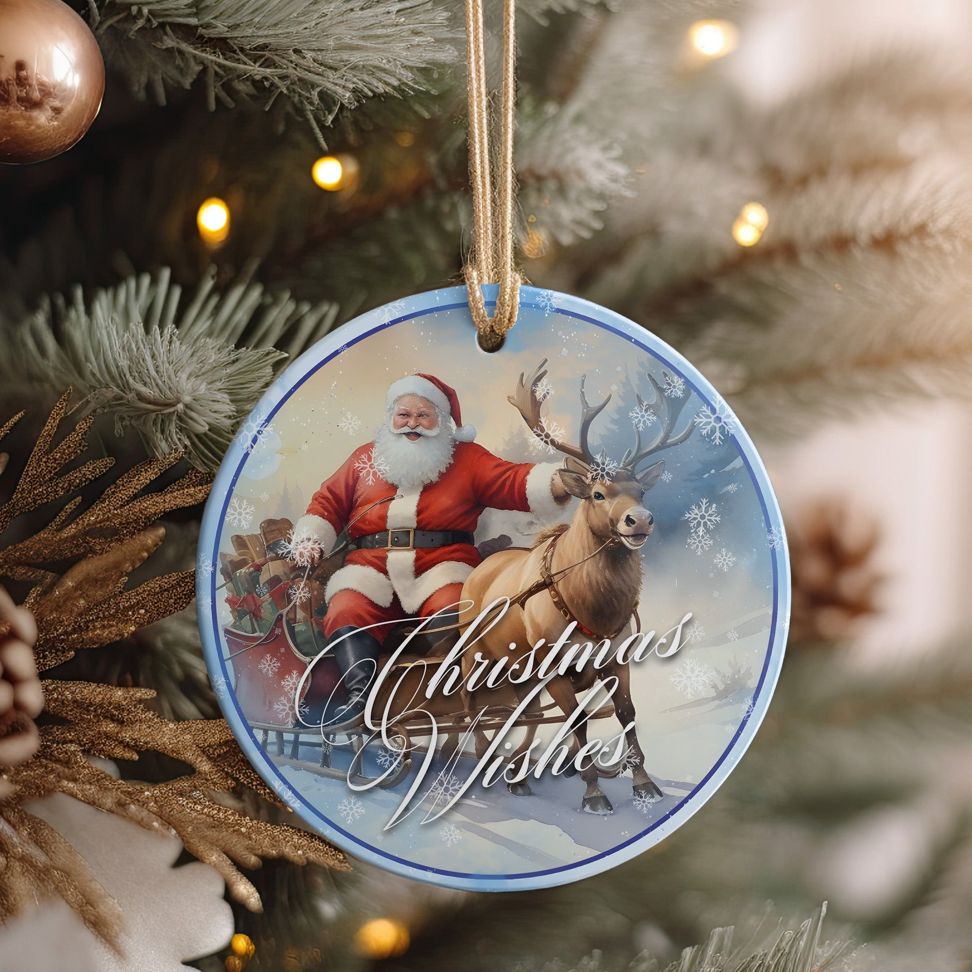 Personalized Santa and Reindeer Ceramic Christmas Ornament – Perfect Holiday Keepsake for Family and Friends - Image 4