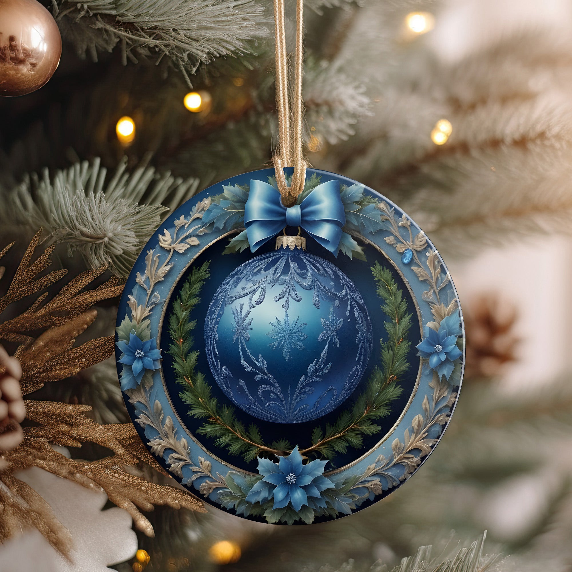 Personalized Handmade Blue Ceramic Ornament with Intricate Snowflake Design - Perfect Holiday Gift for Family and Friends - Image 4