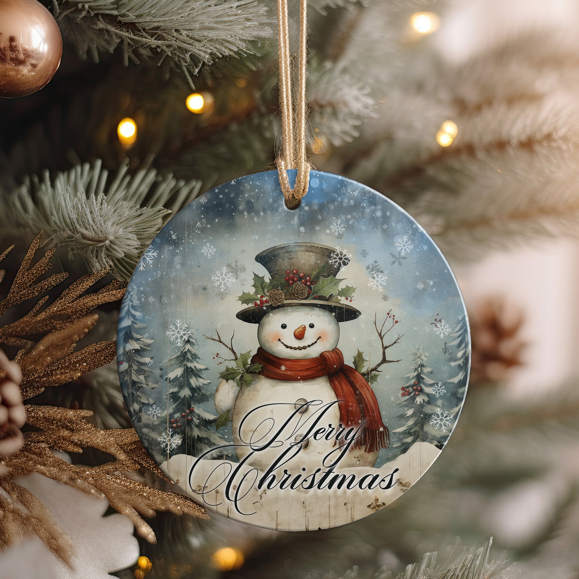 Personalized Merry Christmas Snowman Ceramic Ornament - Handcrafted Holiday Decor for Custom Gift-Giving - Image 4
