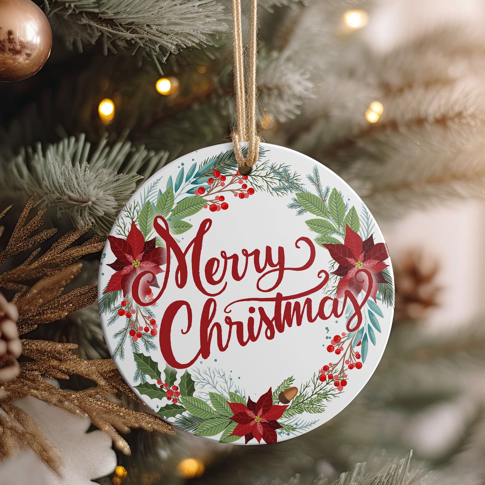 Personalized Merry Christmas Ceramic Ornament with Festive Florals - Perfect Handmade Gift for Loved Ones - Image 4