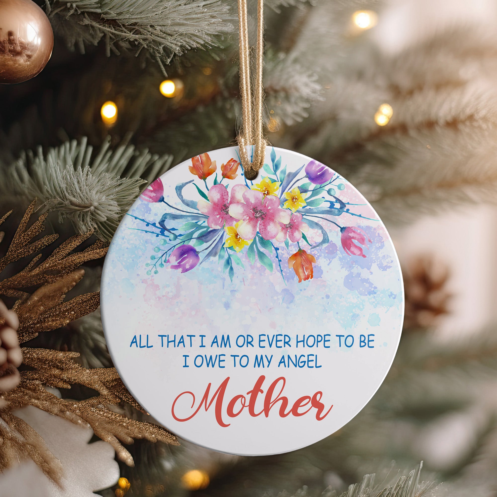 Custom Floral Mother's Day Ceramic Ornament - Personalized Gift for Mom with Inspirational Quote - Image 4