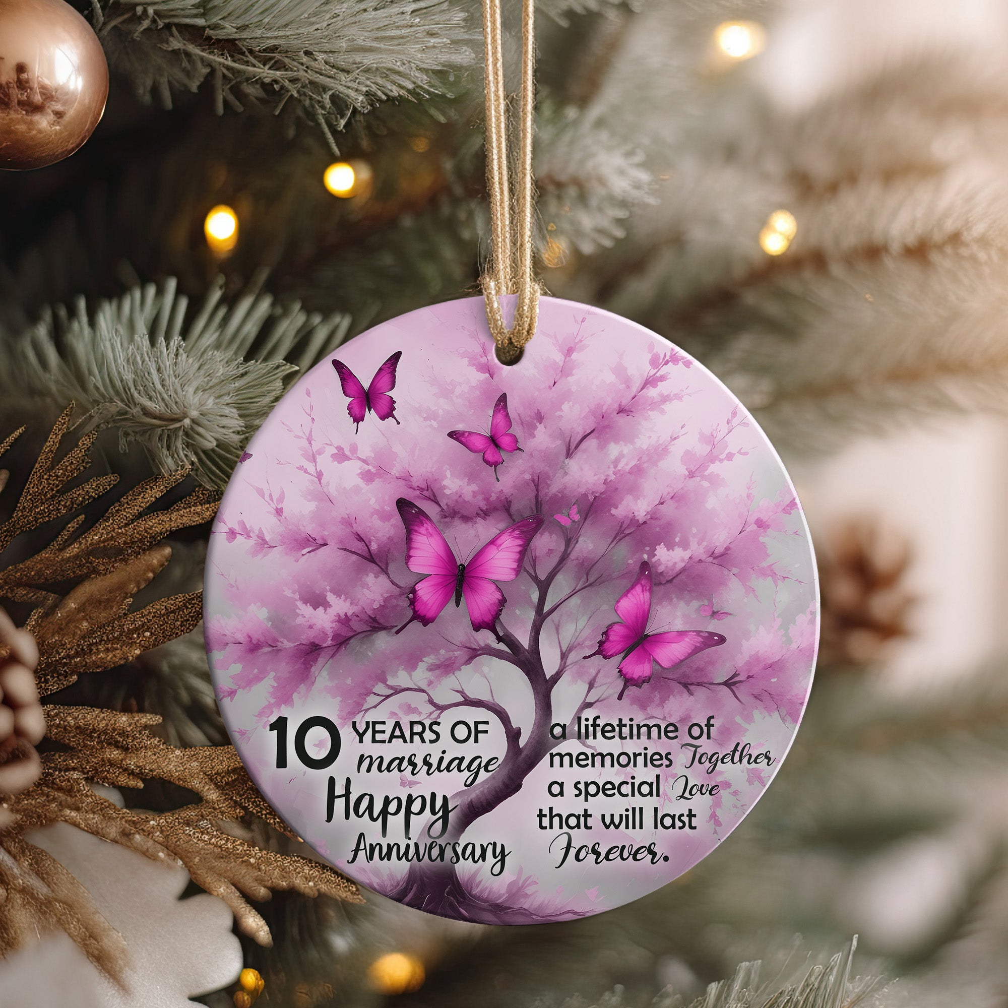 Custom Butterfly Tree 10th Wedding Anniversary Ceramic Ornament – Personalized Keepsake Gift for Couples - Image 4