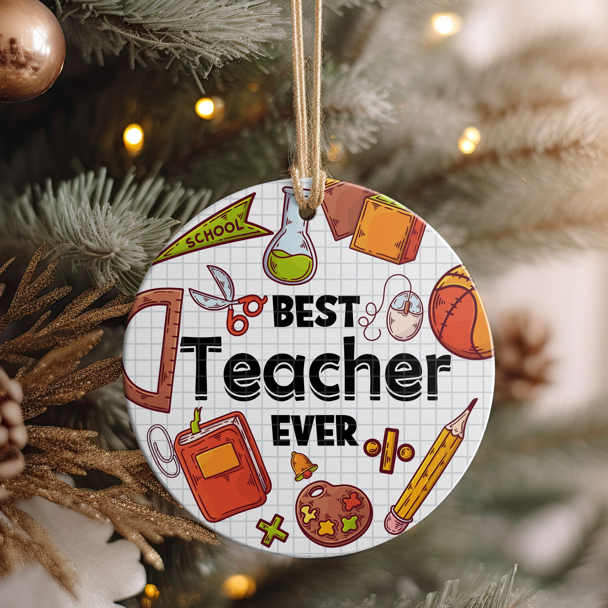 Personalized "Best Teacher Ever" Ceramic Ornament - Handcrafted Appreciation Gift for Educators, Ideal for Teacher's Day or Graduation - Image 4