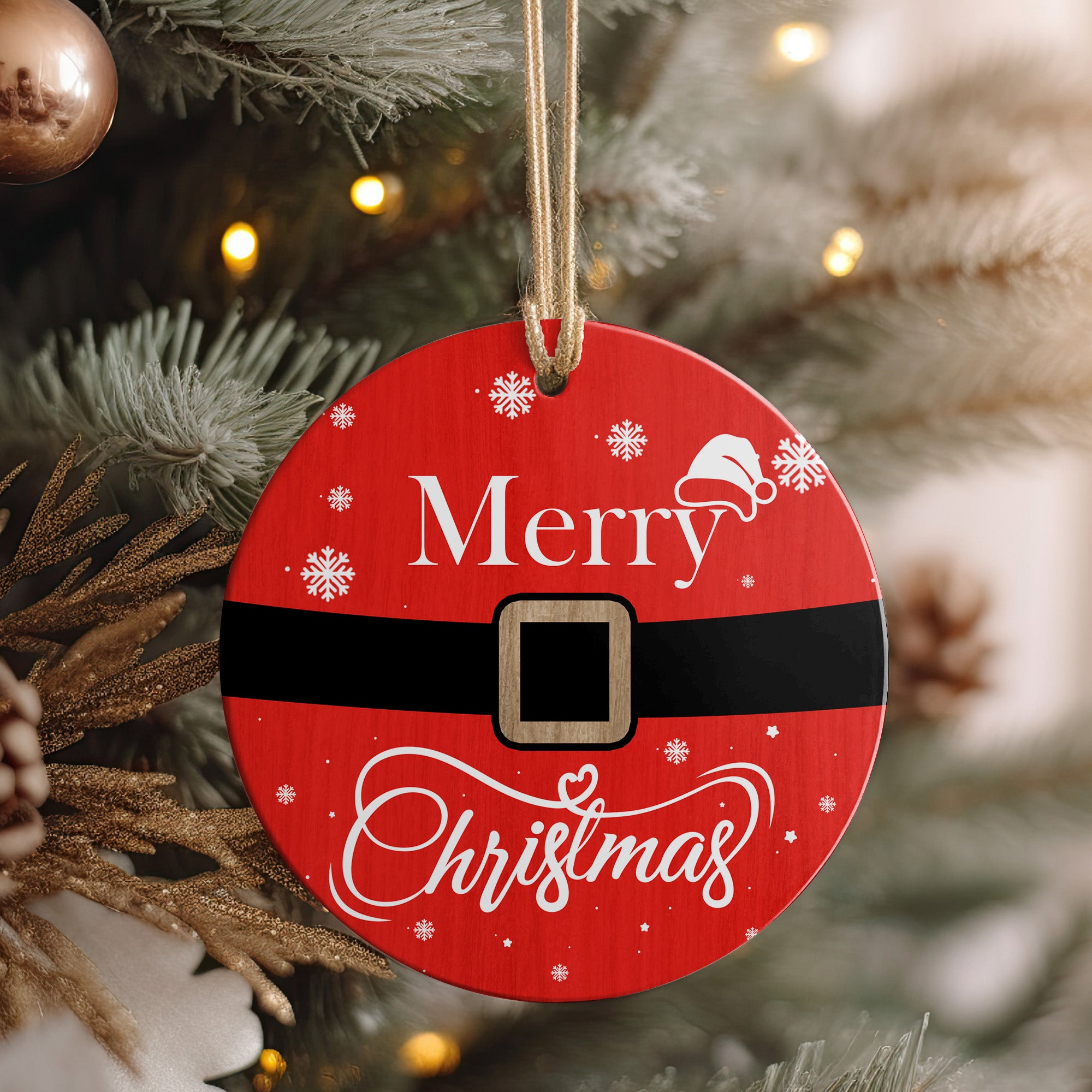Personalized Santa Belt Ceramic Christmas Ornament – Handcrafted Holiday Décor Gift with Customizable Options for Family and Friends - Image 4