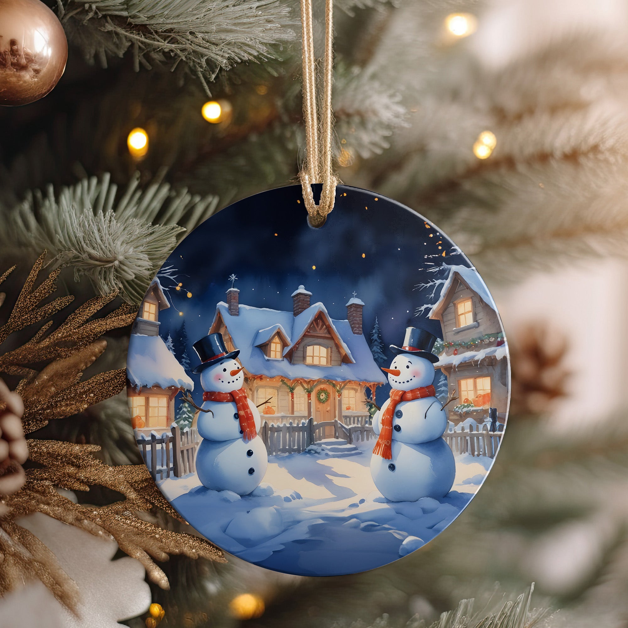 Personalized Snowman Ceramic Ornament - Handcrafted Winter Scene, Perfect Christmas Gift with Customization Options - Image 4