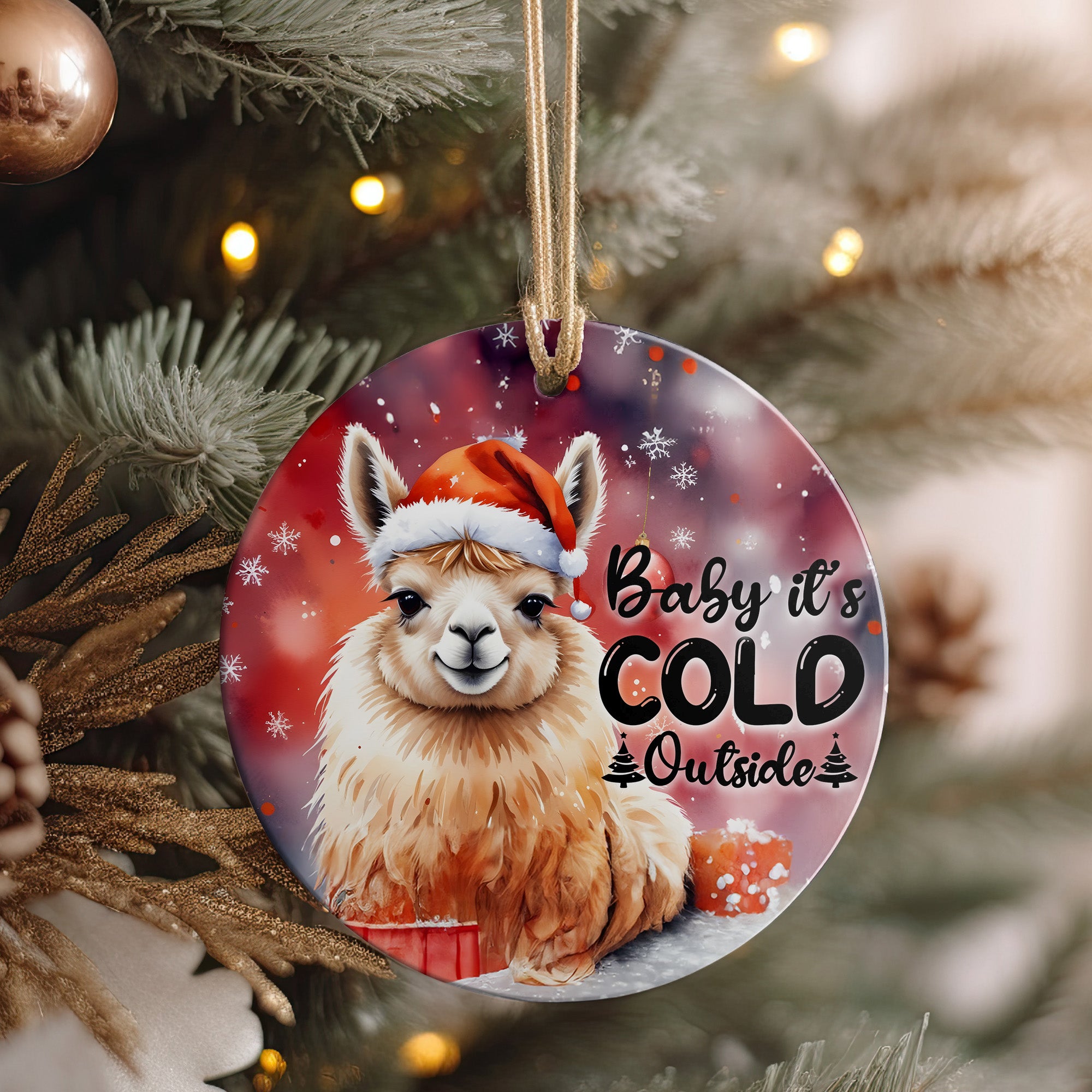 Personalized Llama Christmas Ornament - Festive Ceramic Decoration with Custom Message for Holiday Gifting - Image 4