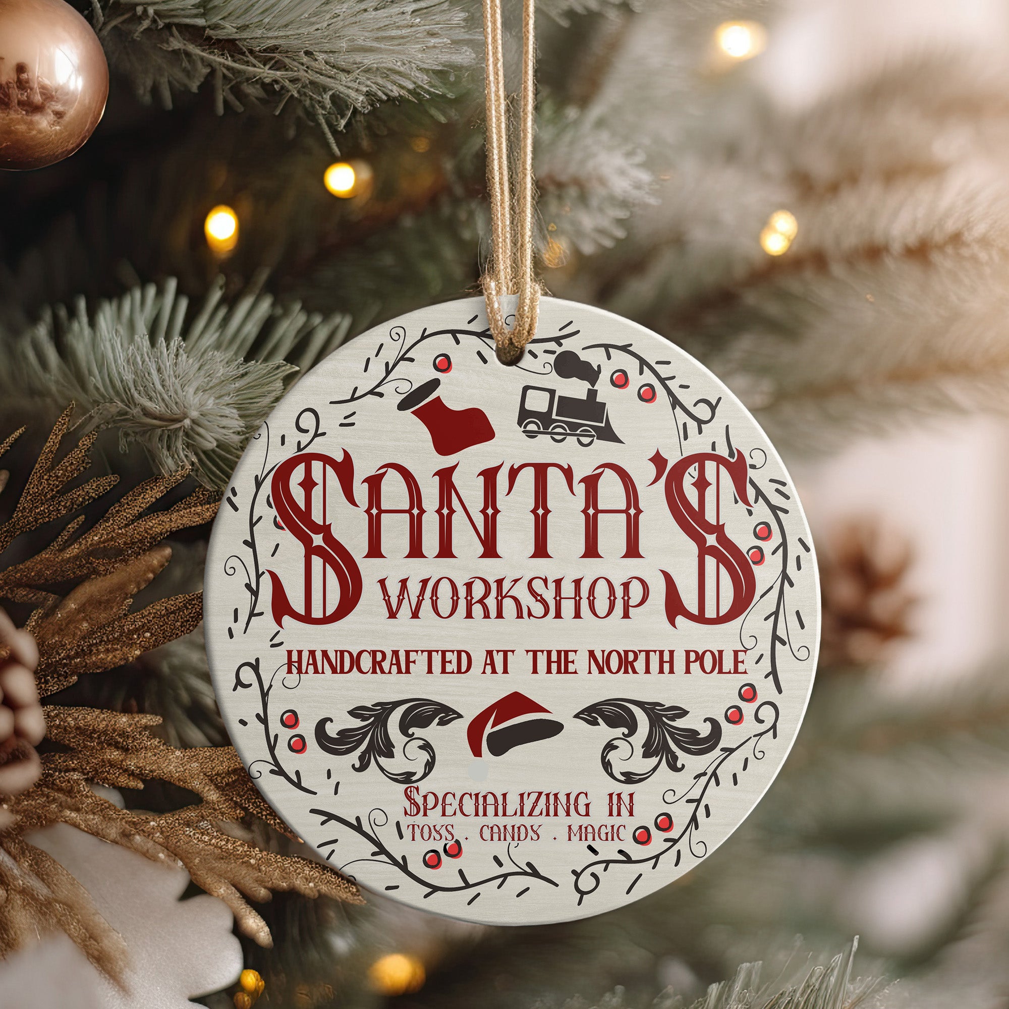 Personalized Santa's Workshop Ceramic Ornament – Handcrafted Holiday Charm from the North Pole - Image 4
