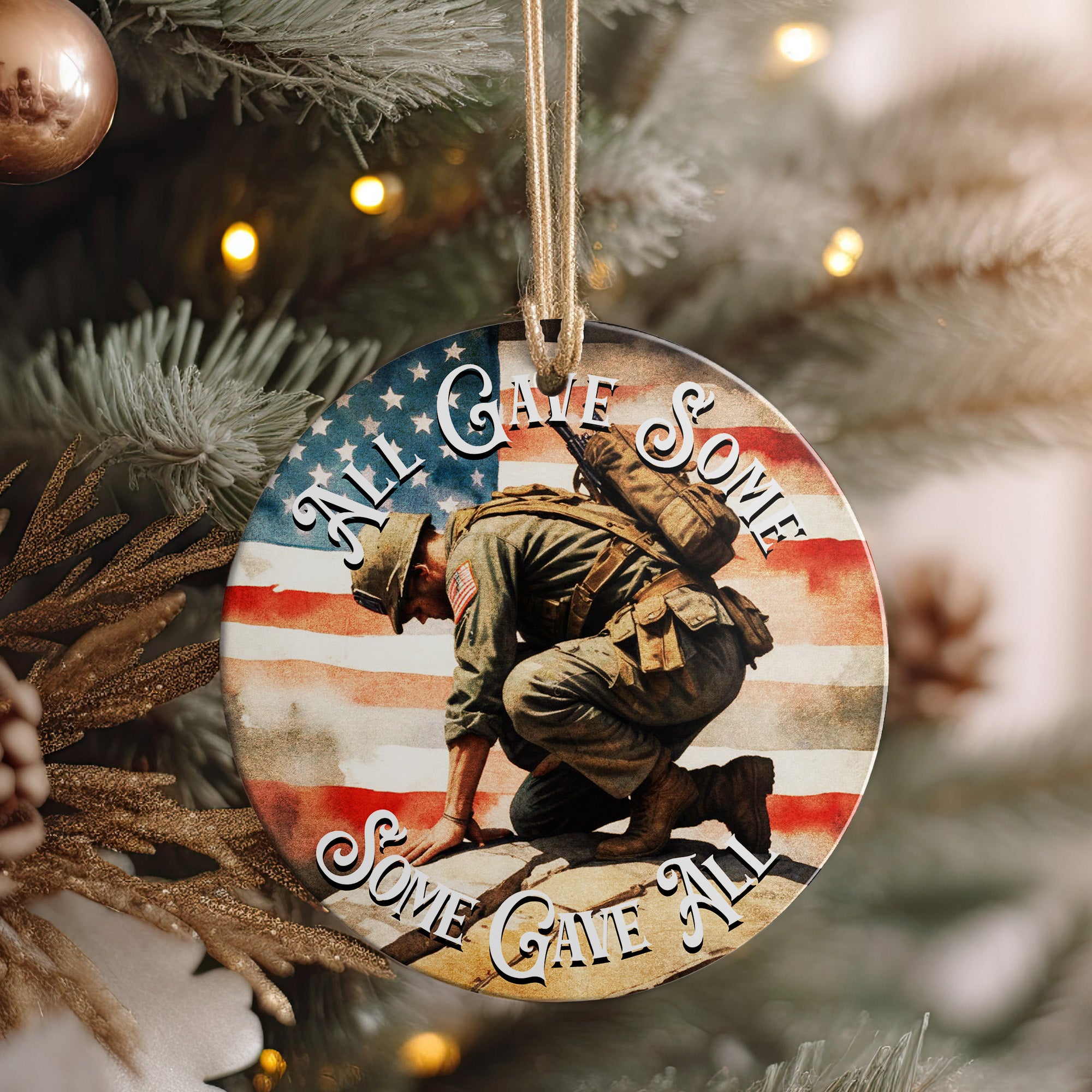 Personalized Military Tribute Ceramic Ornament - "All Gave Some, Some Gave All" Keepsake with American Flag Design - Image 4