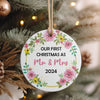 Personalized "Our First Christmas as Mr & Mrs" 2024 Ceramic Ornament - Handcrafted Floral Keepsake - Image 4