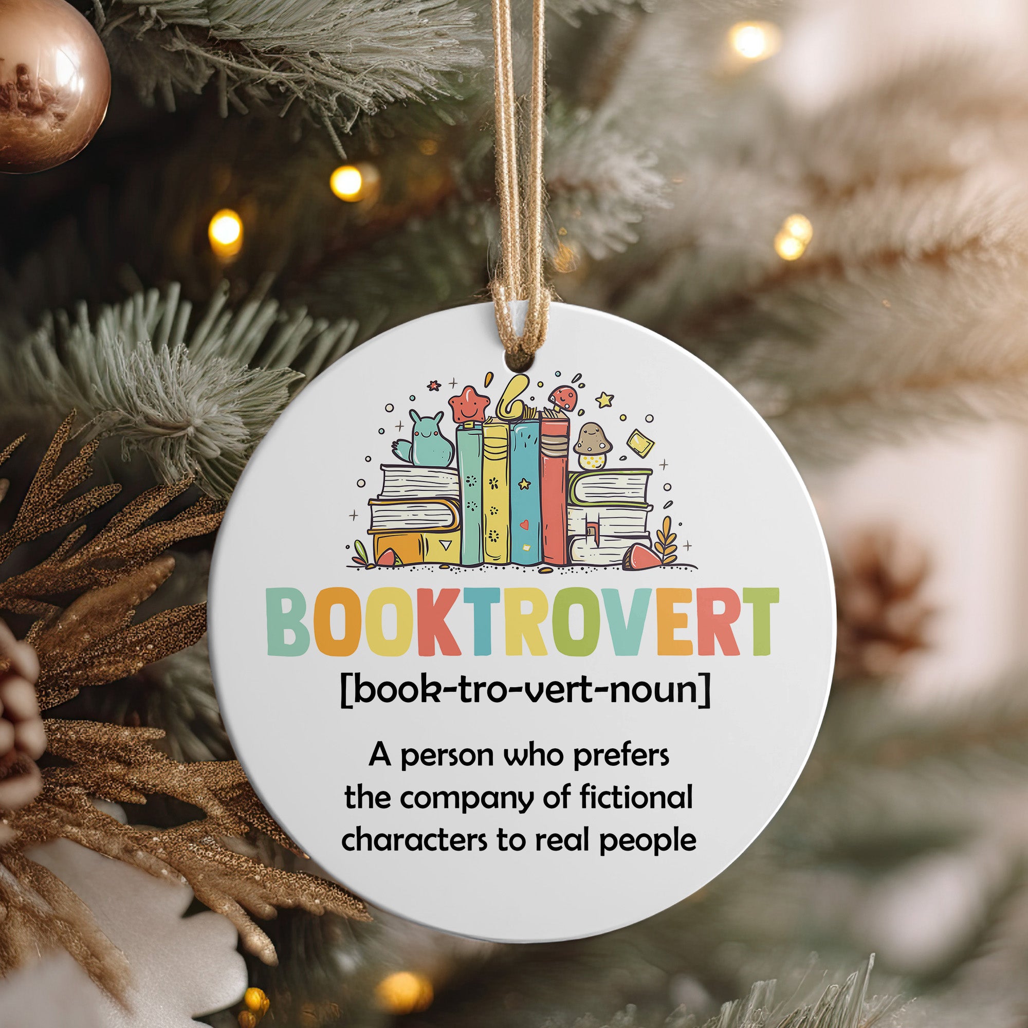 Personalized "Booktrovert" Ceramic Ornament - Vibrant Book Lover's Gift with Customization Options - Image 4