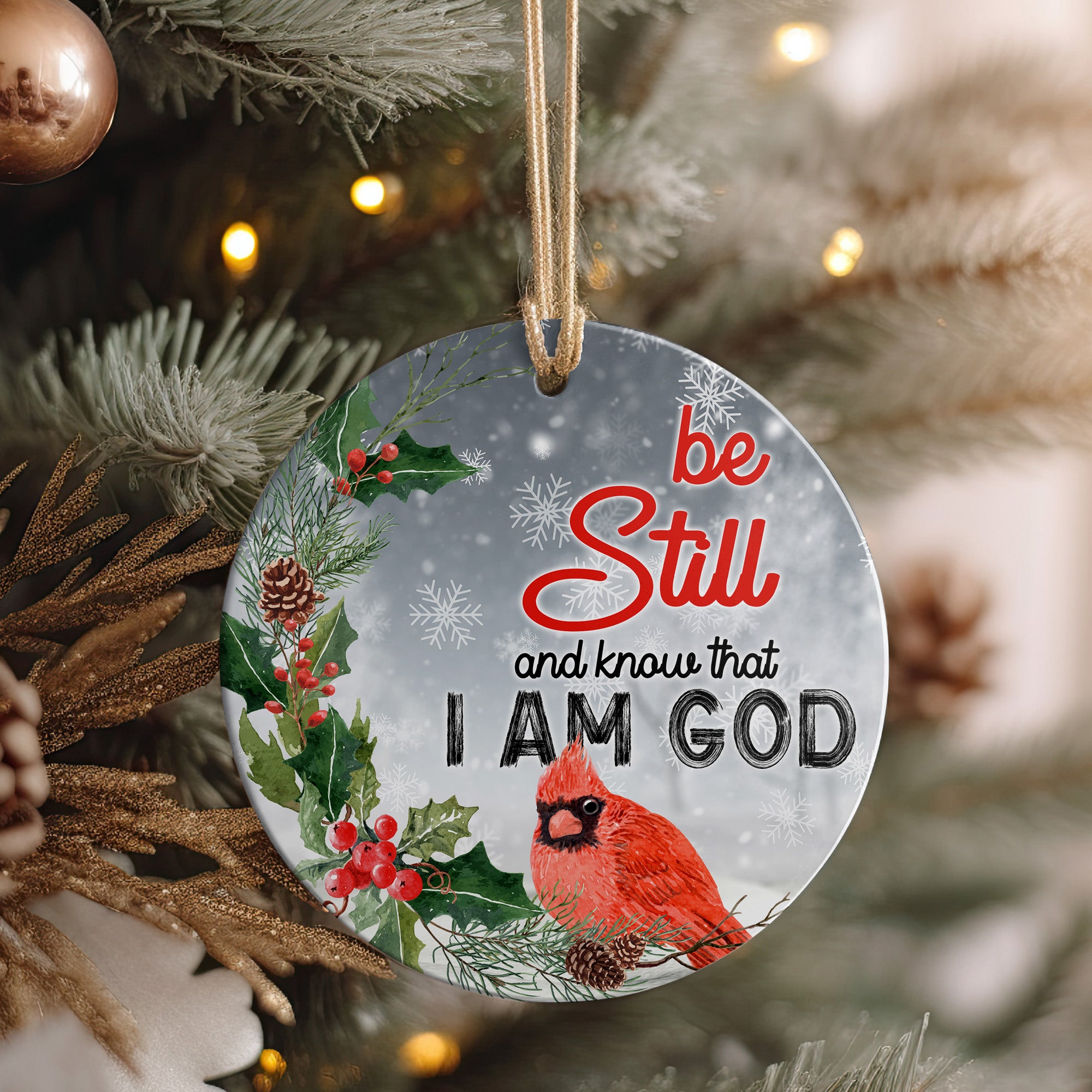 Personalized Ceramic Ornament with Holiday Cardinal - "Be Still and Know" - Perfect Christmas Decoration and Gift - Image 4