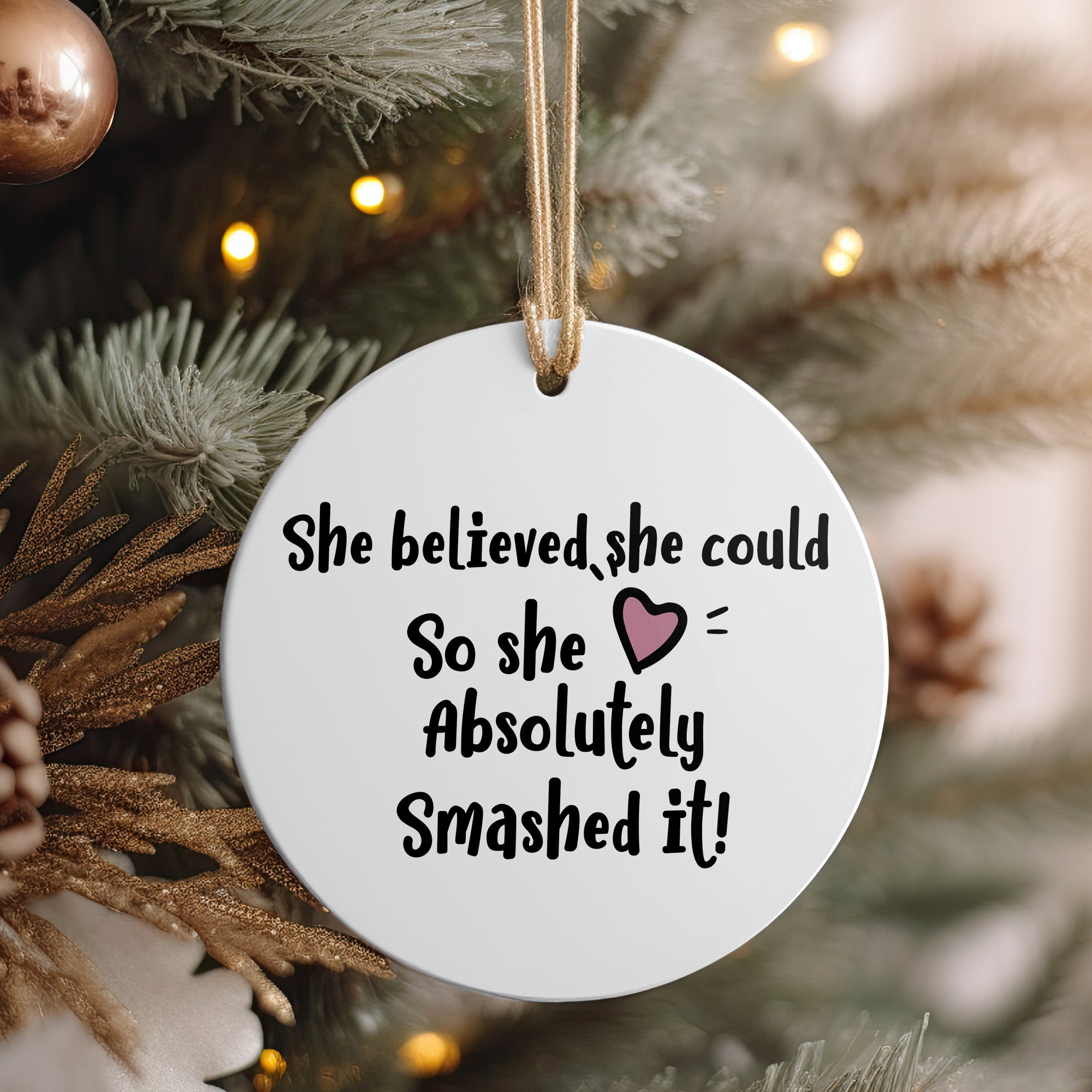 Personalized Inspirational Ceramic Ornament for Women – "She Believed, She Could" – Unique Handmade Gift for Empowerment - Image 4