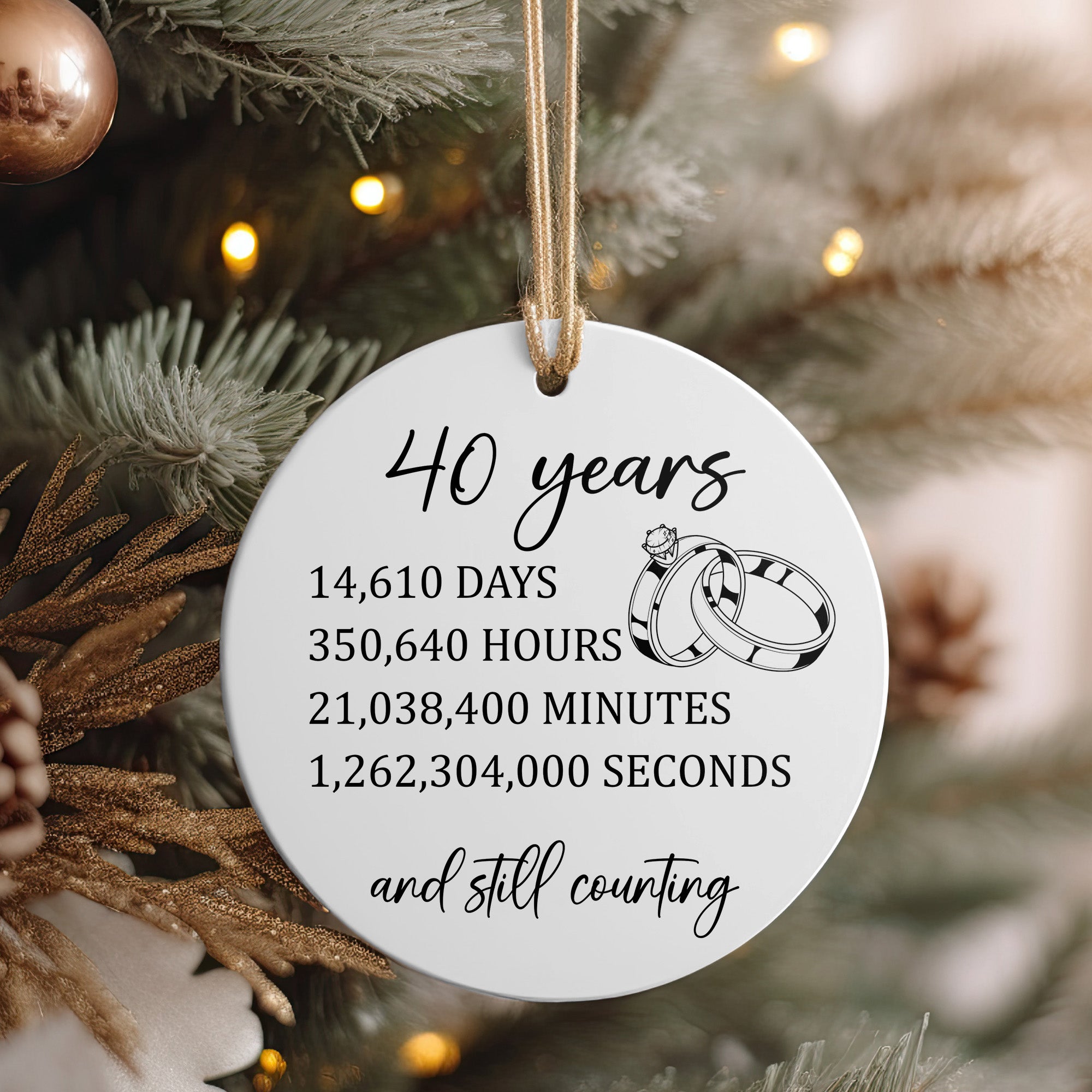 Elegant 40th Anniversary Ceramic Ornament – Personalized Keepsake with Romantic Ring Design and Customizable Text - Image 4