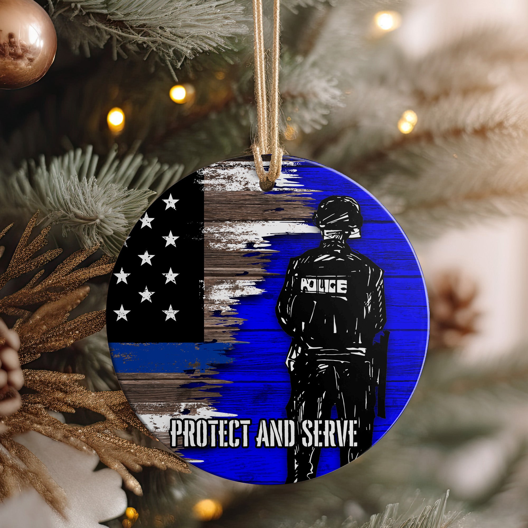 Personalized Police Officer Ceramic Ornament - Handmade Thin Blue Line Decor with Custom Text for Honor and Appreciation - Image 4